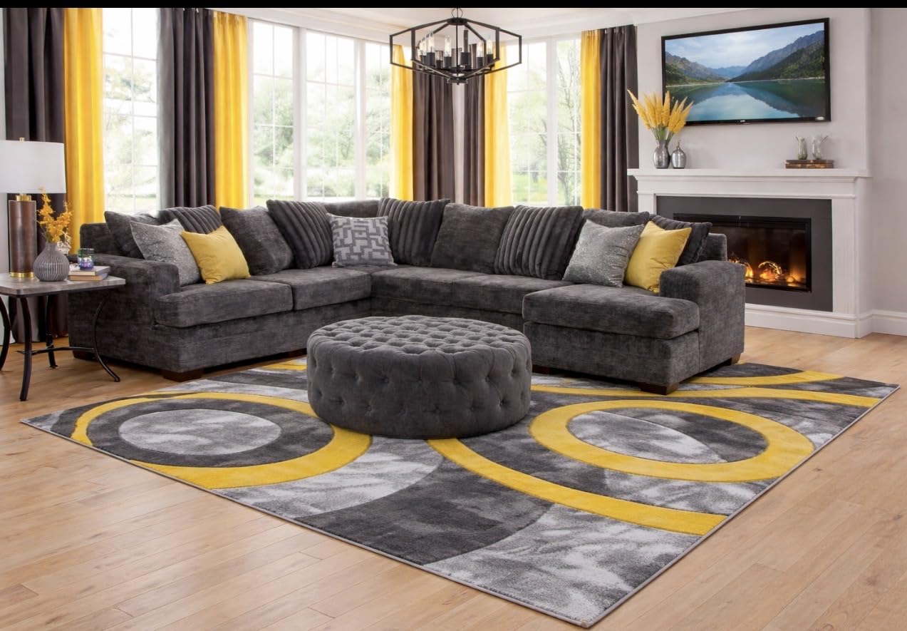 GLORY RUGS Area Rug Modern 8x10 Grey Black Circles Geometry Soft Hand Carved Contemporary Floor Carpet Fluffy Texture for Indoor Living Dining Room and Bedroom Area customer photo 1