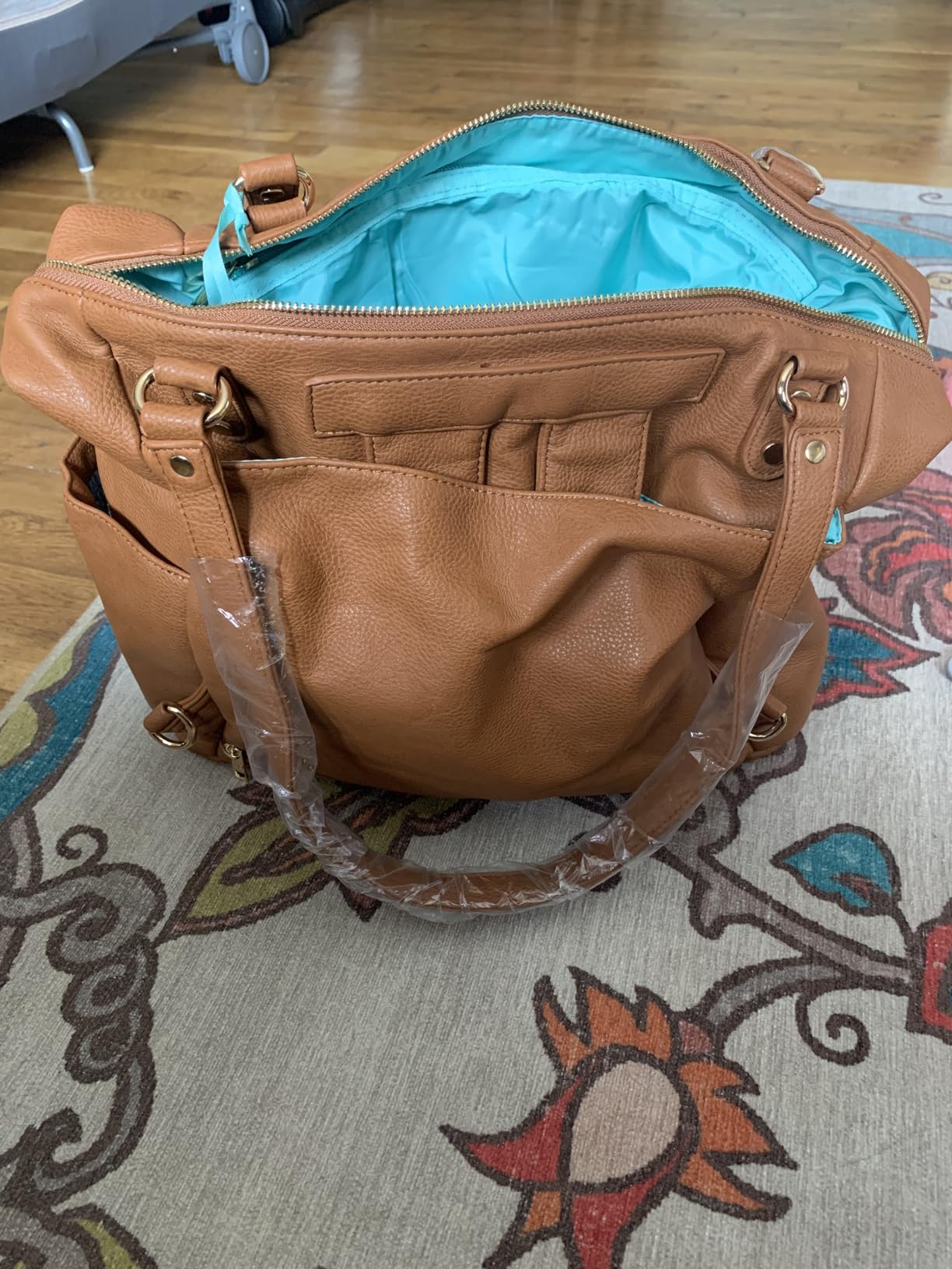 MOMINSIDE Diaper Bag Tote, 4 in 1 Leather Diaper Bag Backpack with 13 Pockets, Convertible Baby Bag for mom, Hospital bag Pañaleras Para Bebe, Changing Pad, 4 Large Insulated Pockets(Brown) customer photo 1