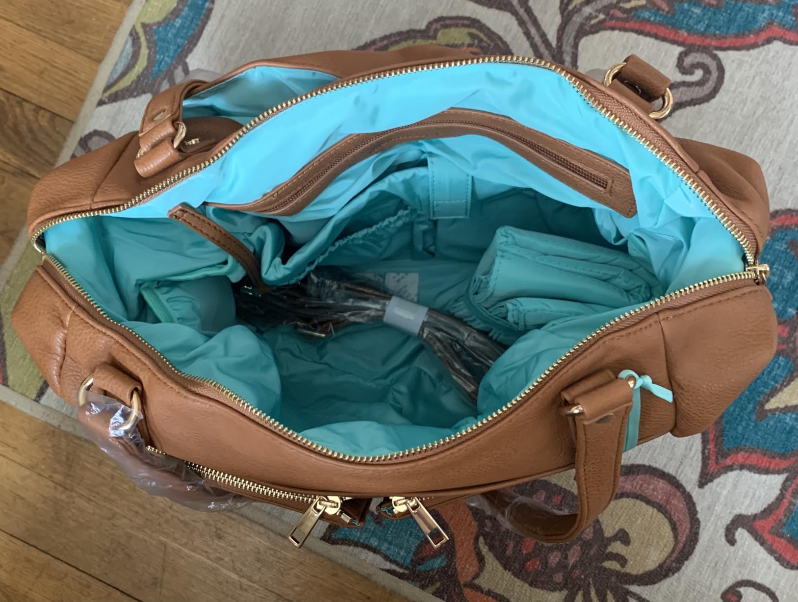 MOMINSIDE Diaper Bag Tote, 4 in 1 Leather Diaper Bag Backpack with 13 Pockets, Convertible Baby Bag for mom, Hospital bag Pañaleras Para Bebe, Changing Pad, 4 Large Insulated Pockets(Brown) customer photo 2