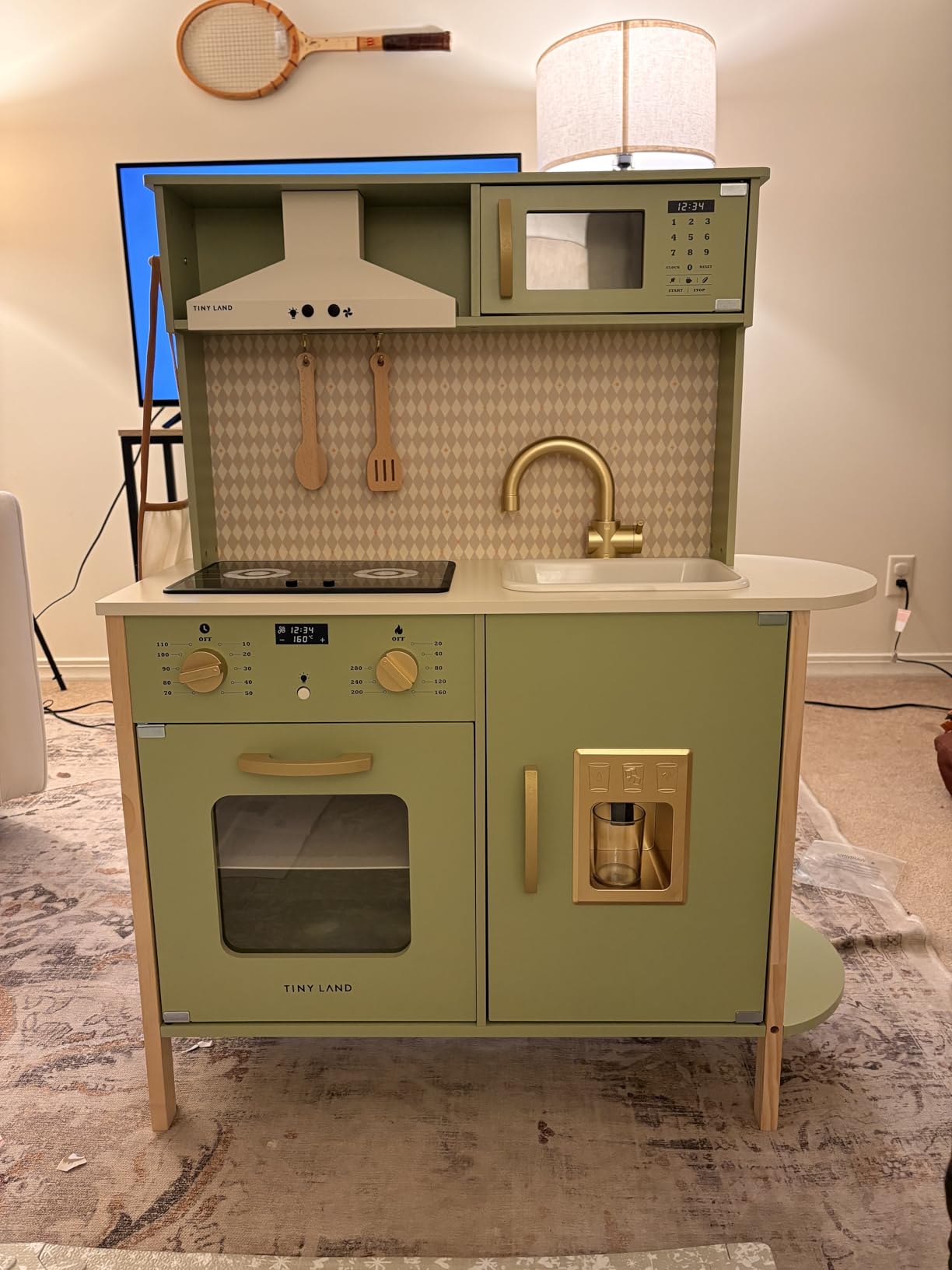 Tiny Land Play Kitchen for Kids, Wooden Kids Play Kitchen Playset Chef Pretend Play Set for Toddlers with Real Lights & Sounds, Toys Kitchen with 18 Pcs Toy Food & Cookware Accessories customer photo 2