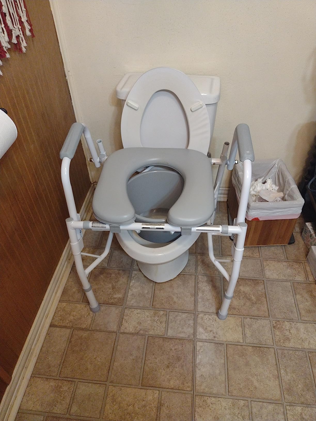 Medline Drop Arm Commode Chair for Adults and Seniors, Padded Seat, Removable Pail customer photo 2