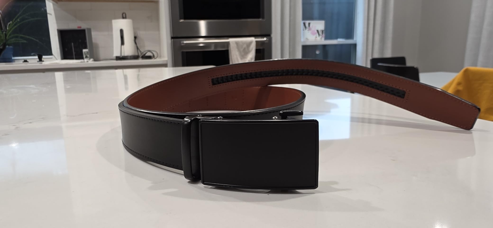 CHAOREN Mens Belt Leather Ratchet Belt - Customizable Fit, Effortless Style (35mm) customer photo 2