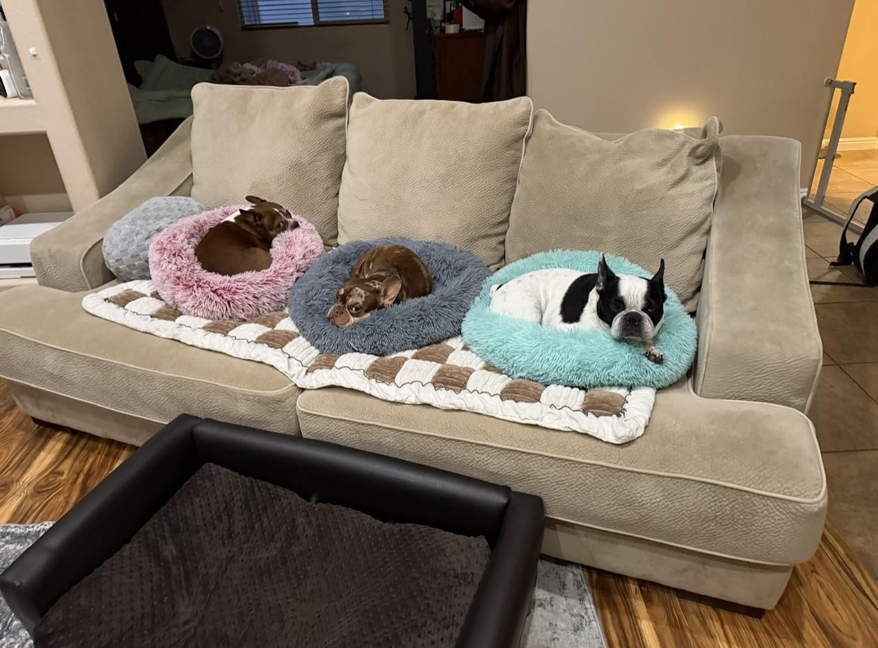 WESTERN HOME WH Calming Soft Round Dog & Cat Bed, Anti-Anxiety Donut Cuddler Warming Cozy Fluffy Faux Fur Plush Cushion Bed for Small Medium Dogs and Cats (20