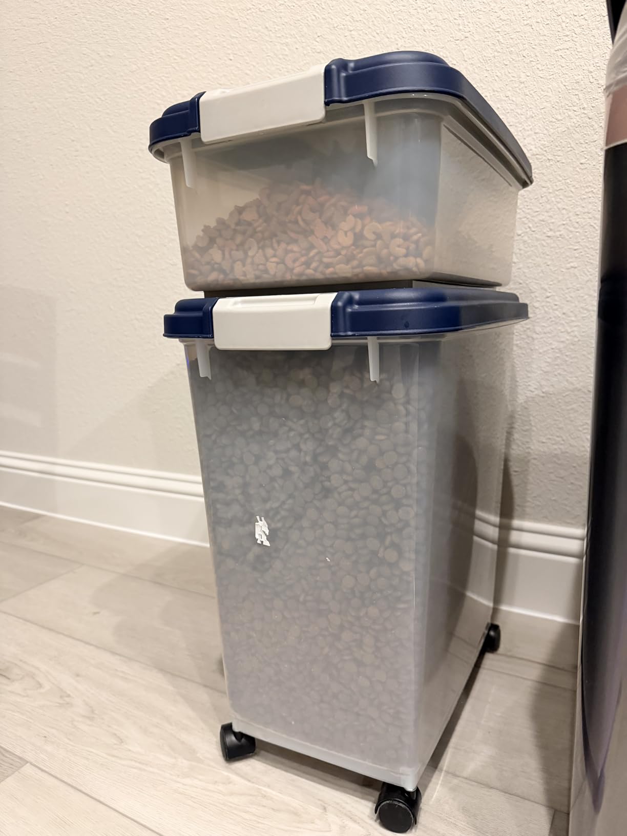 IRIS USA Dog Food Storage Container 30 lb + 11lb Airtight Combo, Stackable Pet Food Storage Bin with Wheels for Cat Dog Food, BPA Free, Made in USA, Black customer photo 1
