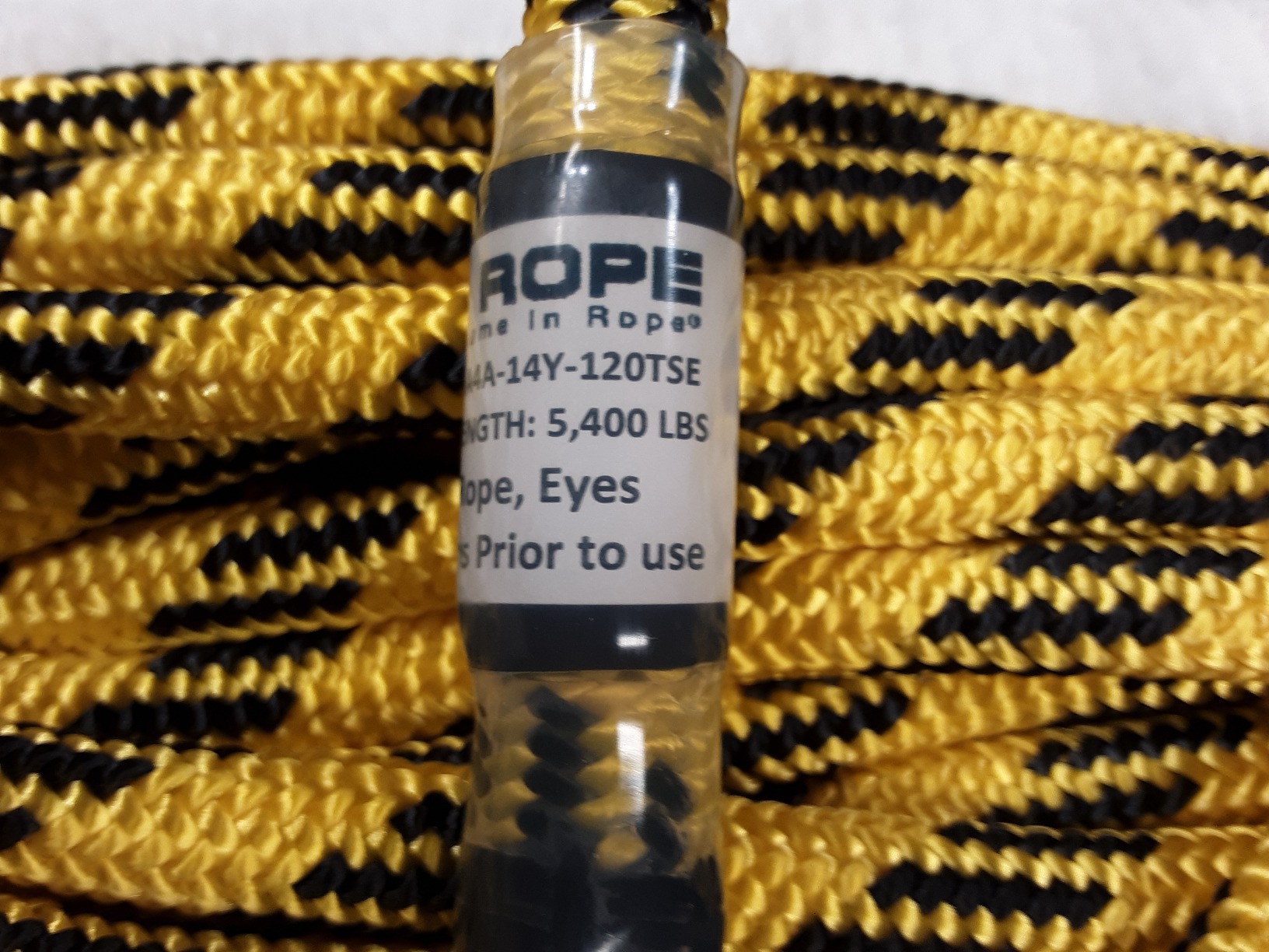 Pelican Rope 24-Strand 7/16 in (11 mm), USA Made Arborist Rope - 5,400 lb MBS - Static Climbing Rope - Lightweight - Arborist-24™ - 120 Ft - Tight Spliced Eye - Yellow Black customer photo 1