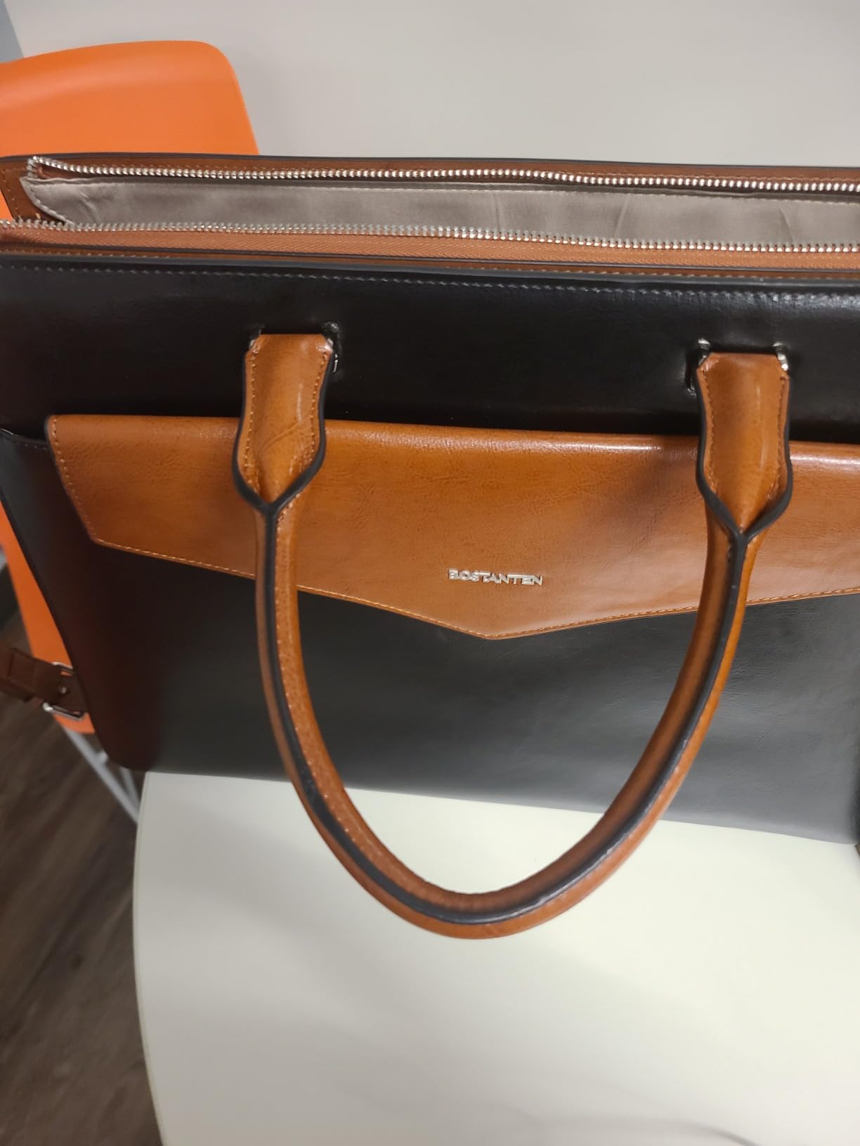 BOSTANTEN Briefcase for Women Laptop Tote 15.6 Inch Genuine Leather Handbag Work Bag Beige customer photo 2