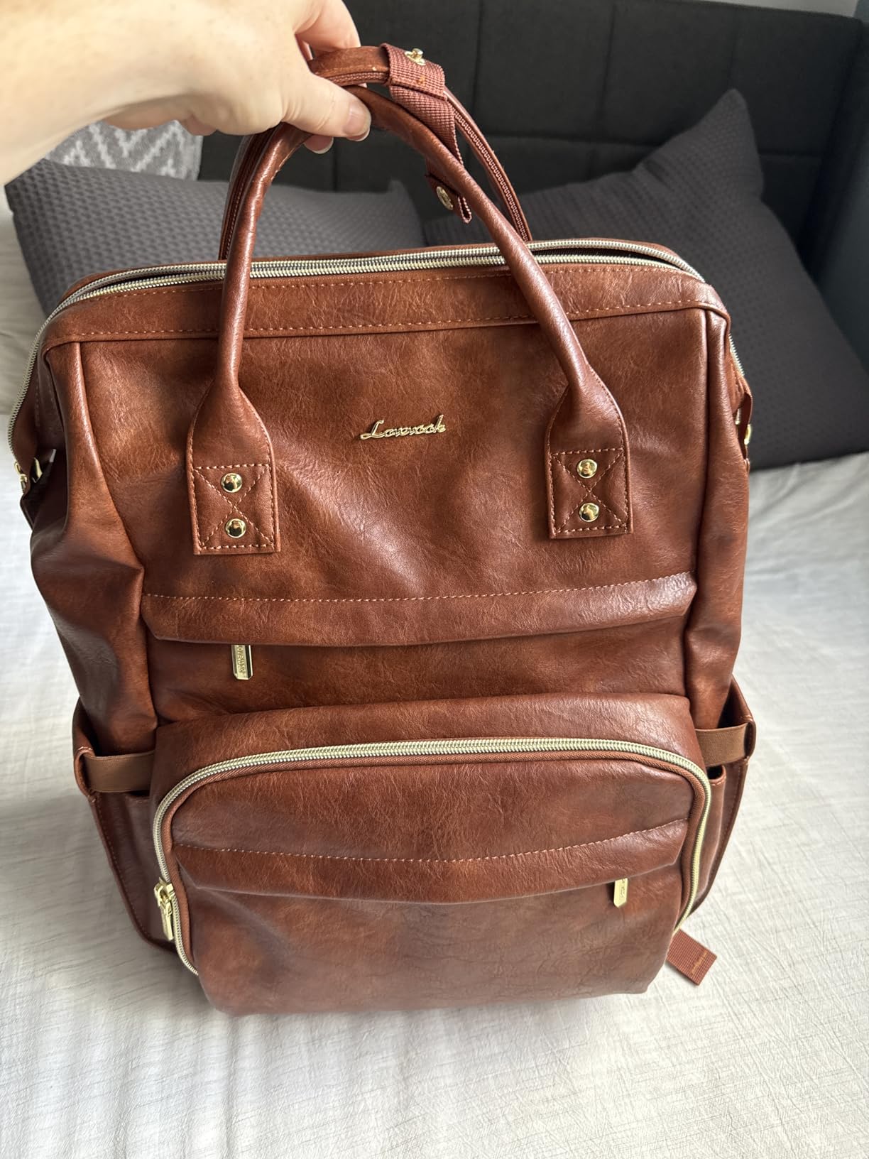 LOVEVOOK Leather Laptop Backpack for Women 15.6 inch,Travel Purse Nurse Teacher Carry On Backpack Computer Bag,Professional College Business Work Bags with USB Port,Brown customer photo 1