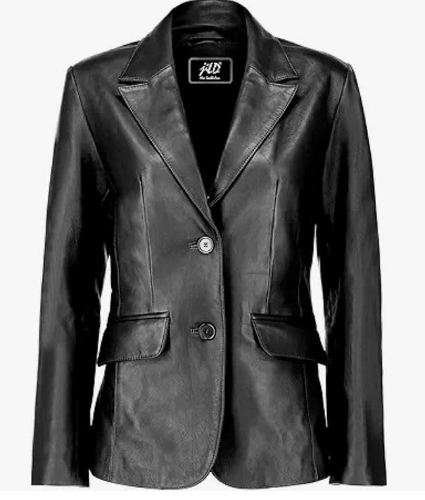 Jild Classic 2-Button Lambskin Leather Blazer Women - Casual Coat Long Sleeves Suit Style Leather Jacket Women customer photo 2
