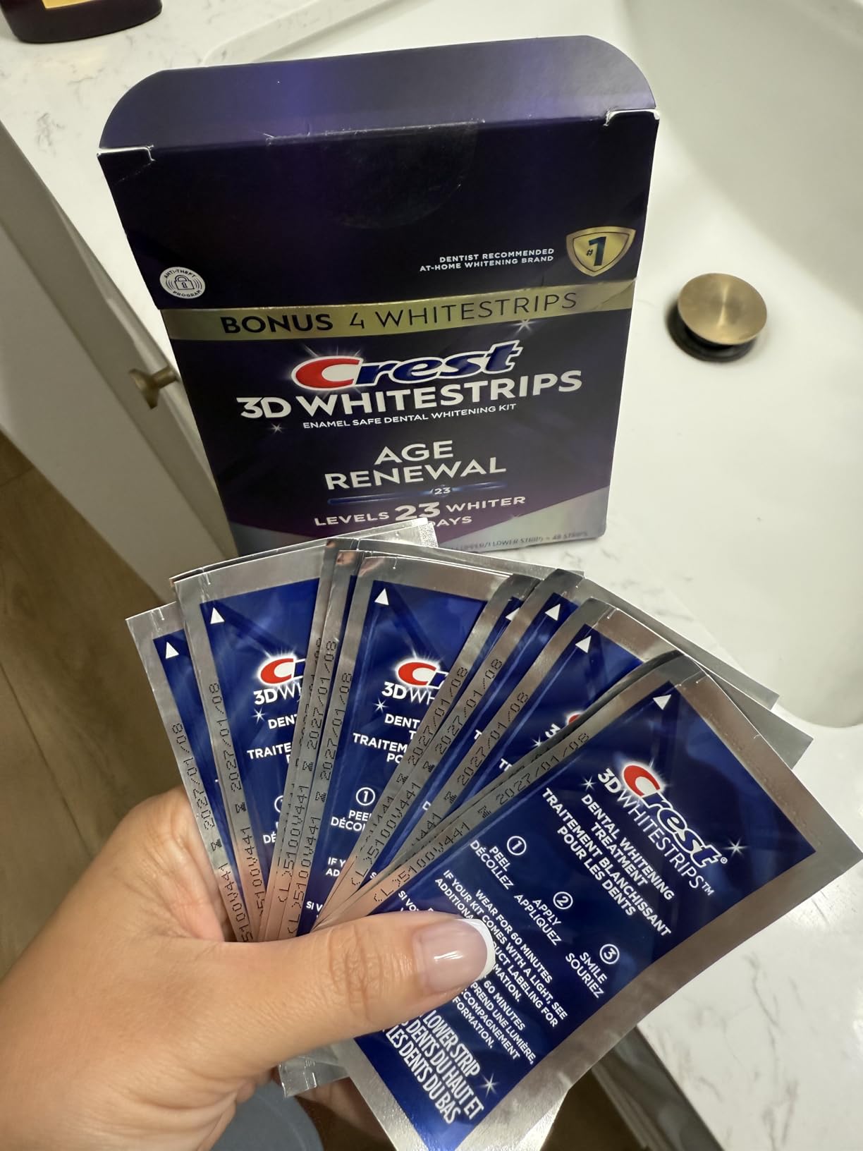 Crest 3D Whitestrips Age Renewal Teeth Whitening Kit, 24 Treatments (48 Strips) customer photo 1