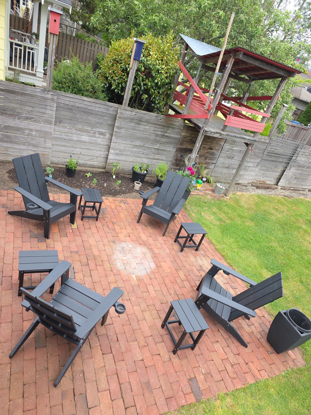 MXIMU Adirondack Chairs Set of 2 Outdoor: Oversized Modern Adirondack Chairs with Cup Holder - All-Weather Plastic Composite Material - Ergonomic Support for Adults to Relax in Lawn & Backyard (Black) customer photo 1