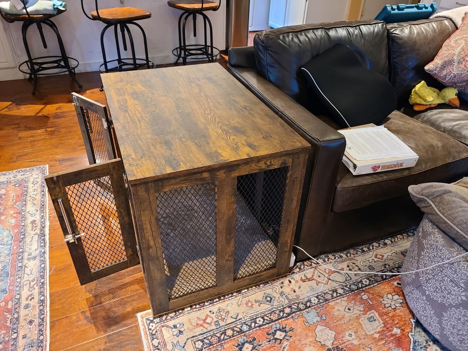unipaws 25.5 Inch Dog Crate Furniture, Wooden Dog Kennel for Small Breed, Indoor Wood Dog Cage, Inside Side End Table Crate with Tray and Dog Bed for Puppy, Cats, Min Pigs, Rabbit, Up to 25 lbs customer photo 2