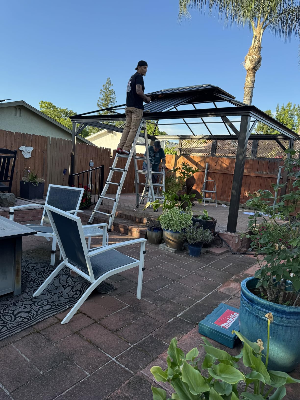 Kozyard Alexander 10' x 12' Hardtop Gazebo, Aluminum Frame with Galvanized Steel Double Roof, Outdoor Permanent Pavilion with Curtains and Netting for Patio, Backyard, Deck, Lawn (Gray) customer photo 1