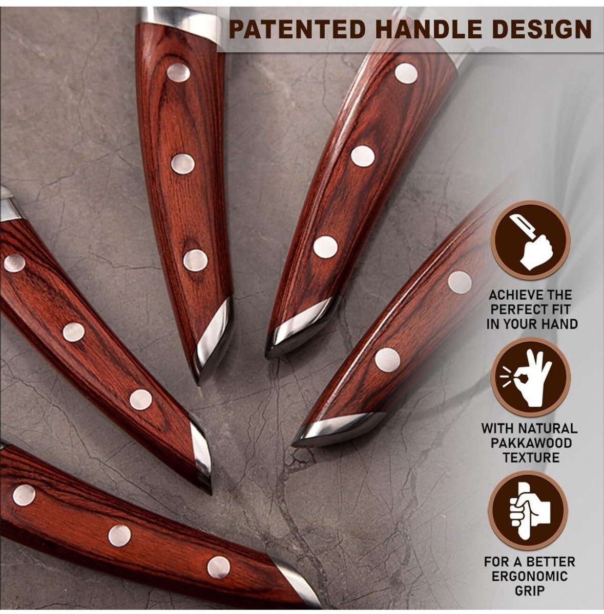 Brewin CHEFILOSOPHI Japanese Chef Knife Set 5 PCS with Elegant Red Pakkawood Handle Ergonomic Design, Professional Ultra Sharp Kitchen Knives for Cooking High Carbon Stainless Steel customer photo 2