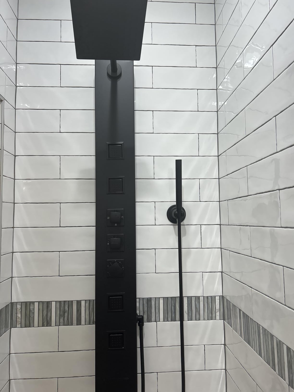 Achelous Square Rainfall Shower Head Panel System with Thermostatic, Stainless Steel High Pressure Turbo Body Jets Waterfall Shower Tower, Brass Handheld Wand in Matte Black customer photo 2