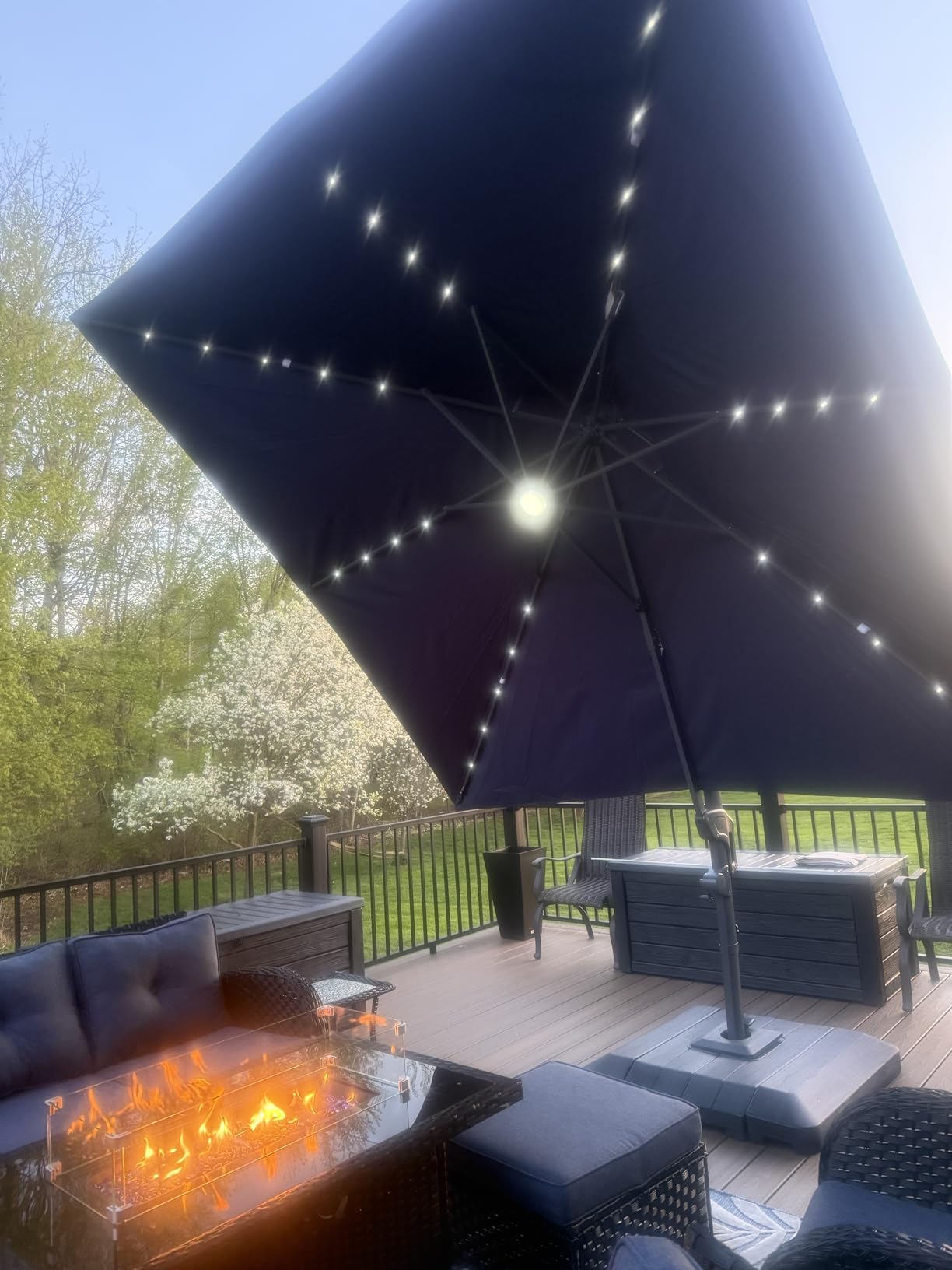 Best Choice Products 10x10ft Cantilever Patio Umbrella w/Base Included, Solar LED Lights 360 Rotation Large Offset Hanging Outdoor Shade for Deck Pool Backyard w/Stand - Navy Blue customer photo 2