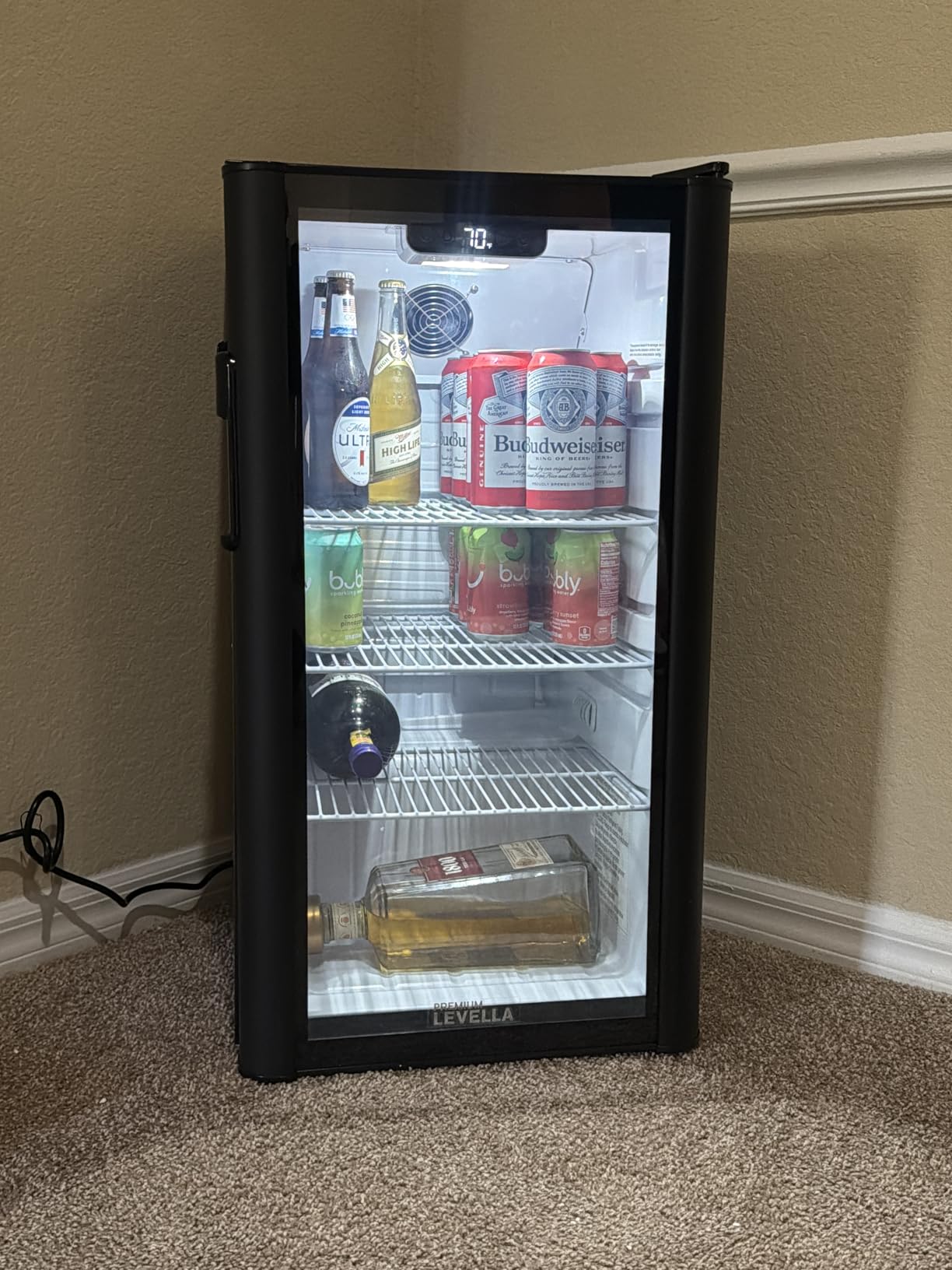 PremiumLevella PRF657DX Glass Door Display Refrigerator 6.5 cu ft Commercial Beverage Cooler Merchandiser With Customizable Lightbox customer photo 2