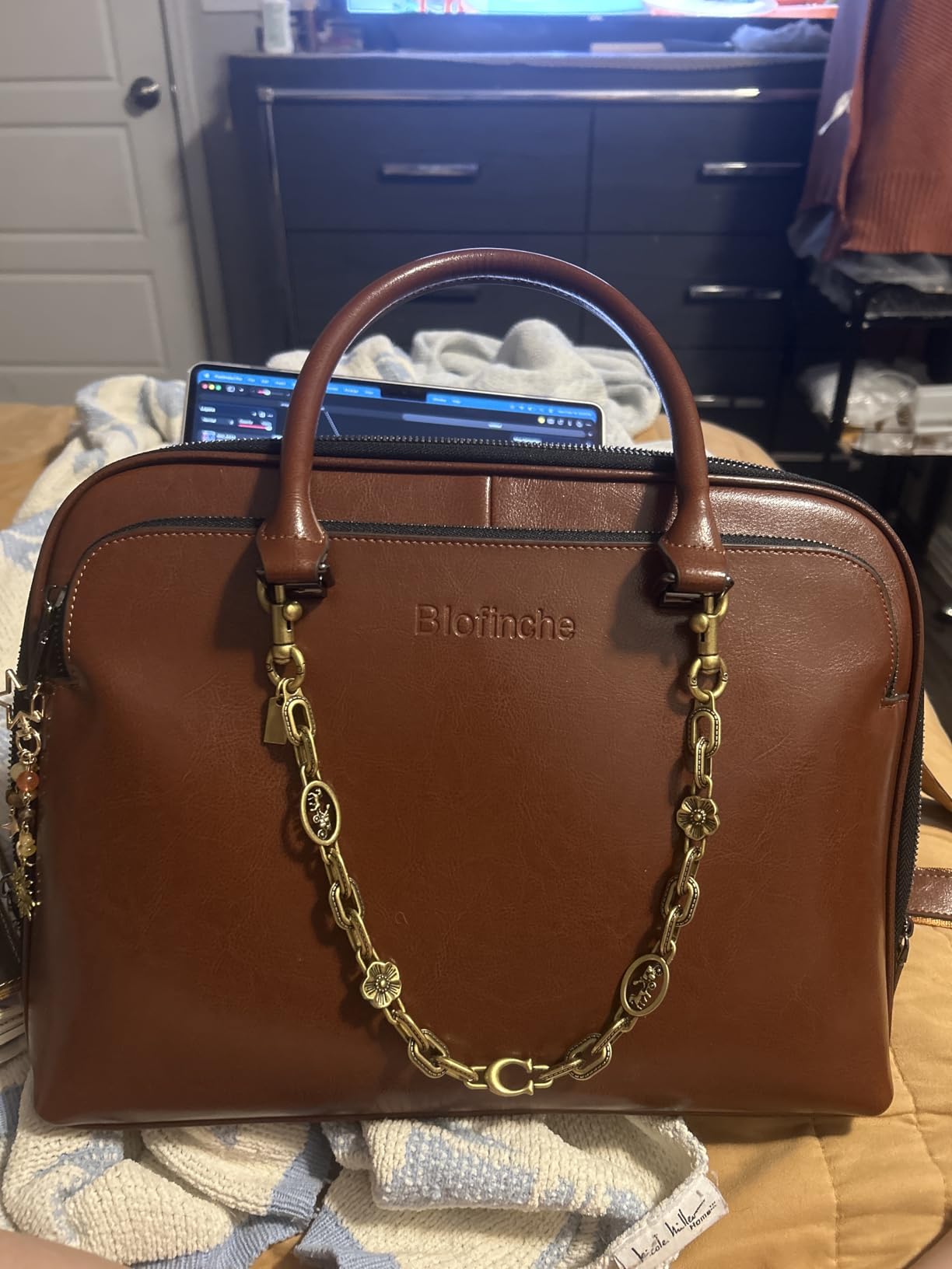 Blofinche Laptop Messenger Shoulder Bag: Genuine Leather work Briefcase 13.3-15.6 inch Designer Satchel Handbag customer photo 2