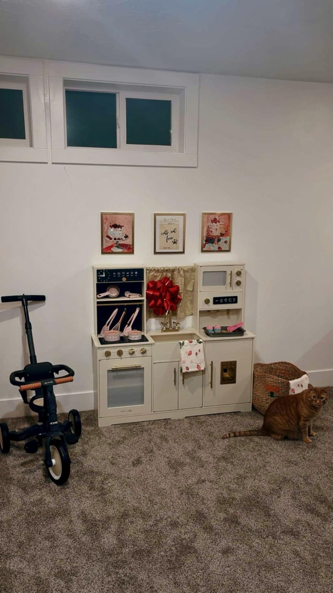 Tiny Land Play Kitchen for Kids, Toy Kitchen Set with Plenty of Play Features, New Modern Kids Wooden Play Kitchen Designed in Trendy Home Style with Curtains, Gift for Ages 3+ customer photo 1