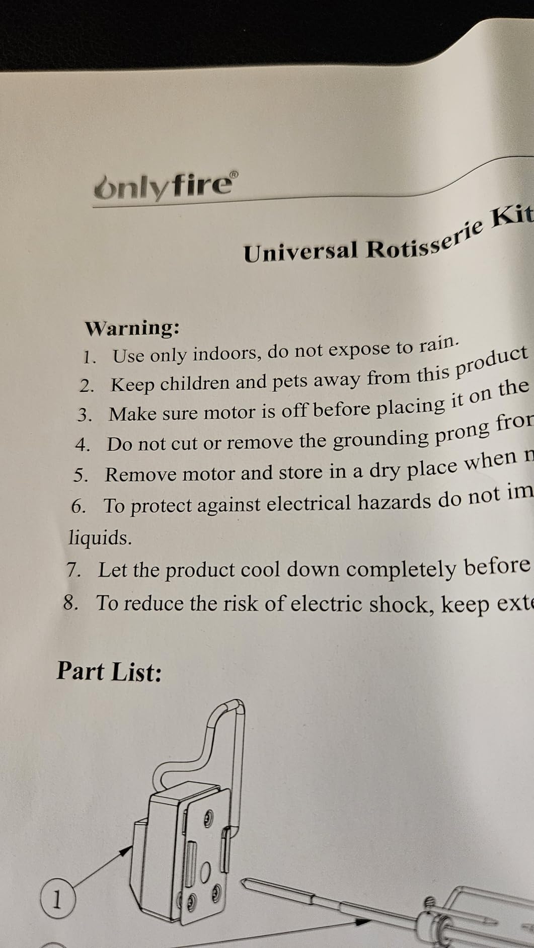 onlyfire Universal BBQ Grill Rotisserie Kit for Most Gas Grills, Include 110V 4W Electric Motor, 4-Prong Meat Forks and 28