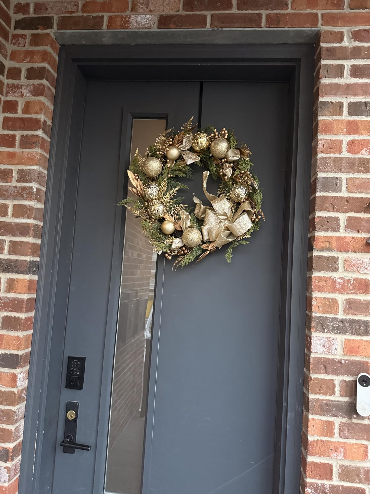 Christmas Wreaths for Front Door with Lights Pre-Lit 24 Inch Champagne Gold Door Wreath with Ball Ornaments, Rose Battery Operated Holiday Thanksgiving Christmas Wreath Decor customer photo 2
