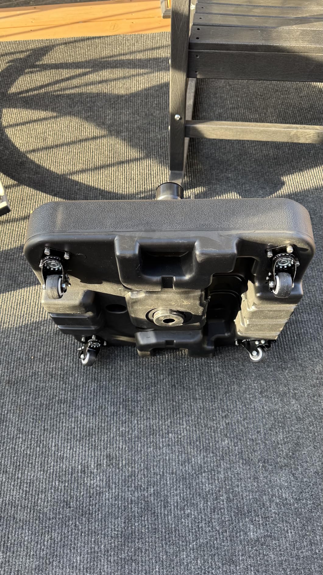 Patio Umbrella Base Heavy Duty with Wheels Square Market Stand for Outdoor 4 Locks 2 Knobs 125lb Capacity, Black customer photo 1