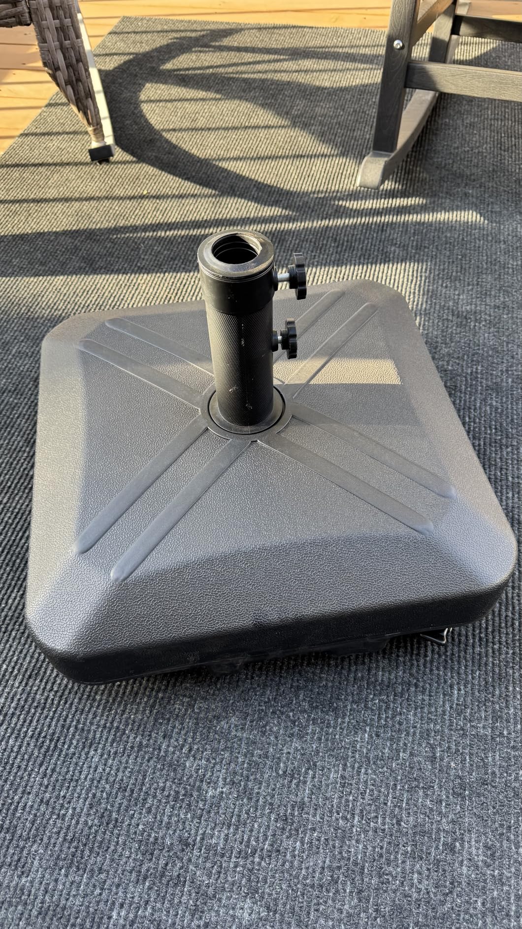 Patio Umbrella Base Heavy Duty with Wheels Square Market Stand for Outdoor 4 Locks 2 Knobs 125lb Capacity, Black customer photo 2