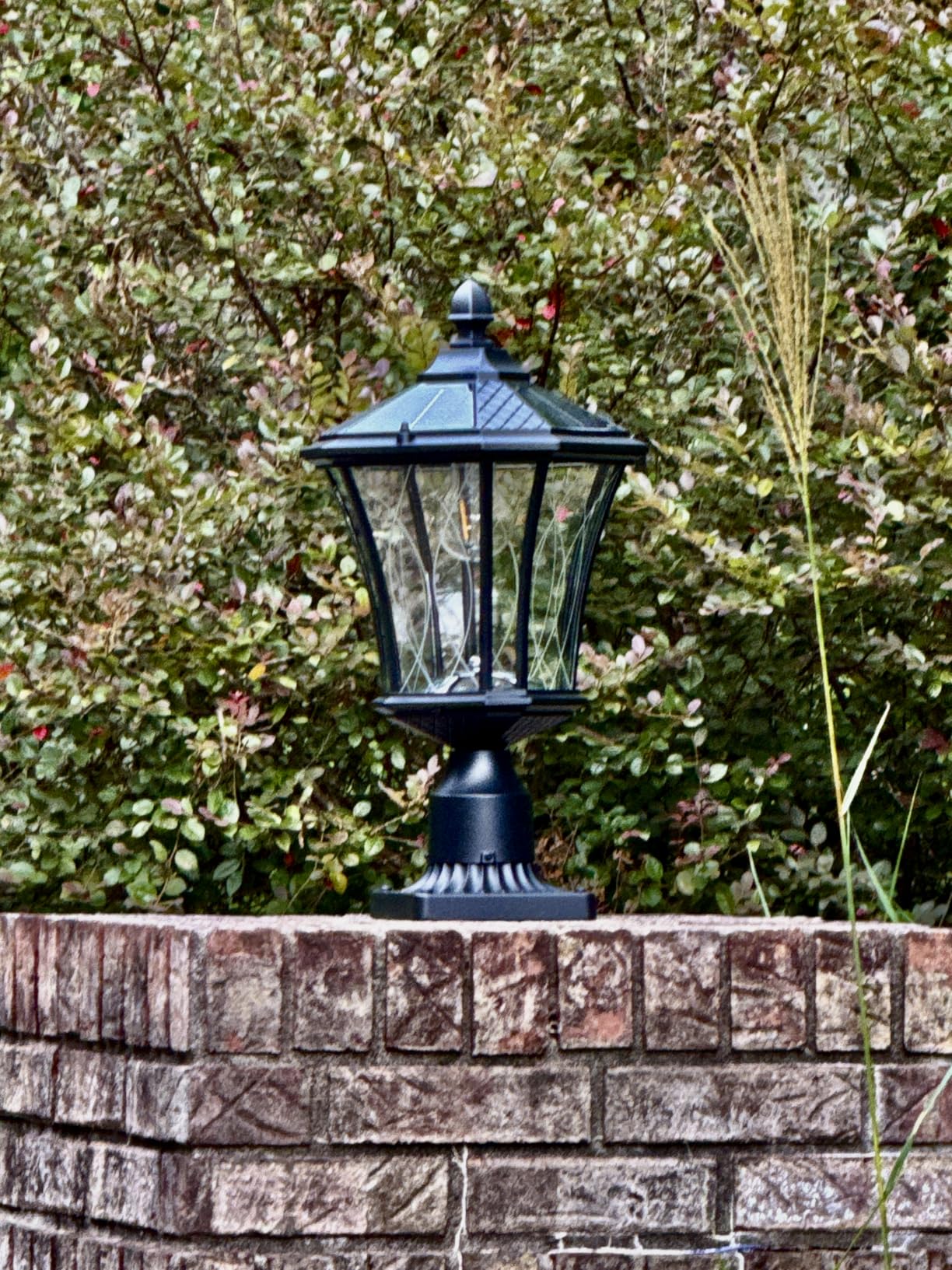 LUTEC Outdoor Solar Lamp Post Light with Pier Mount Base, Dusk to Dawn Waterproof Pole Light Head with Patterned Glass, Exterior Black Solar Powered Fence Post Light Fixtures for Outside customer photo 2