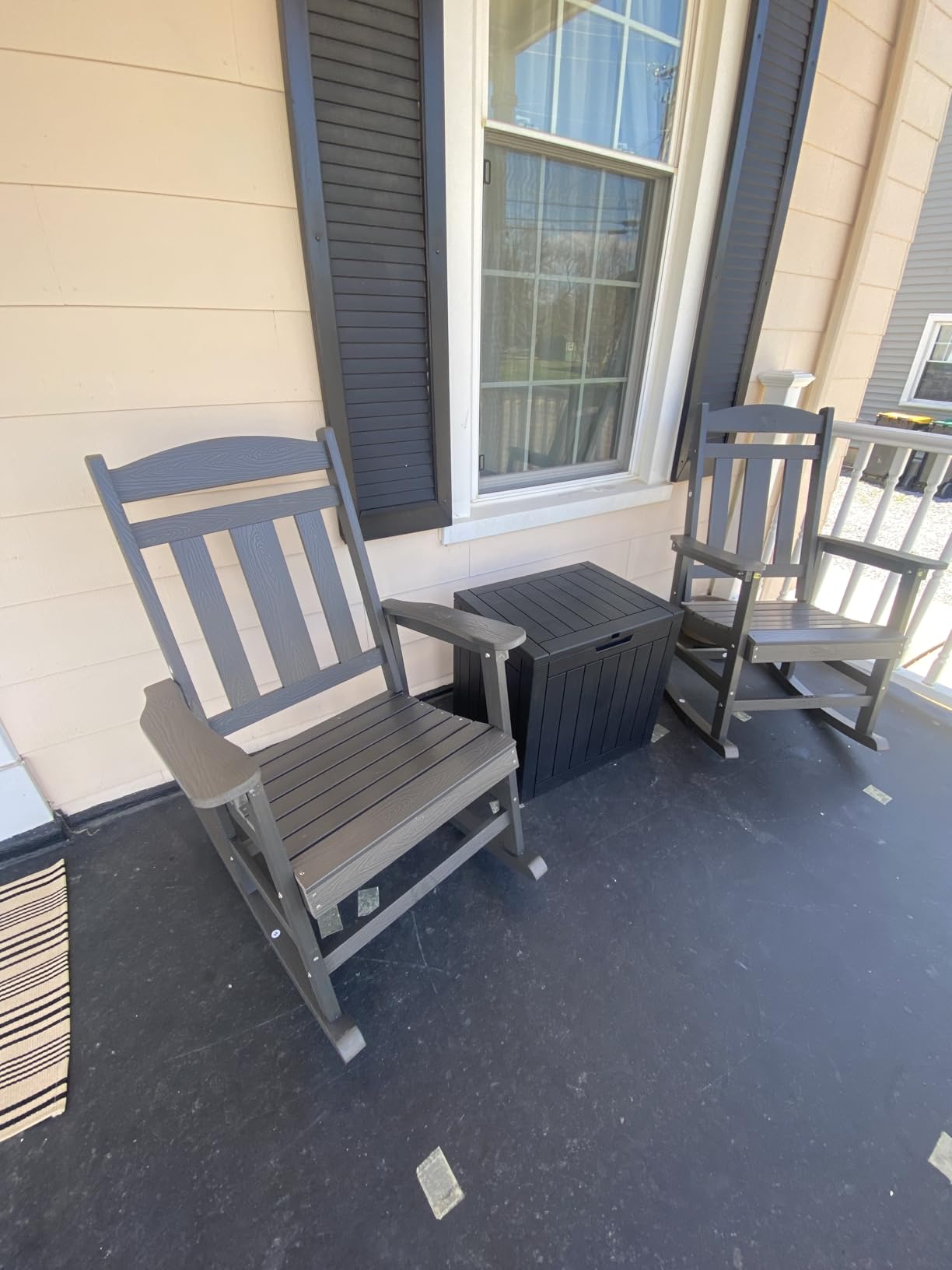 LUE BONA Outdoor Rocking Chairs Set of 2, Weather Resistant Poly Plastic Rocker, 350lb Heavy Duty, Oversized Porch Rocker for Adult, High Back Smooth for Outdoor & Indoor, Black customer photo 1