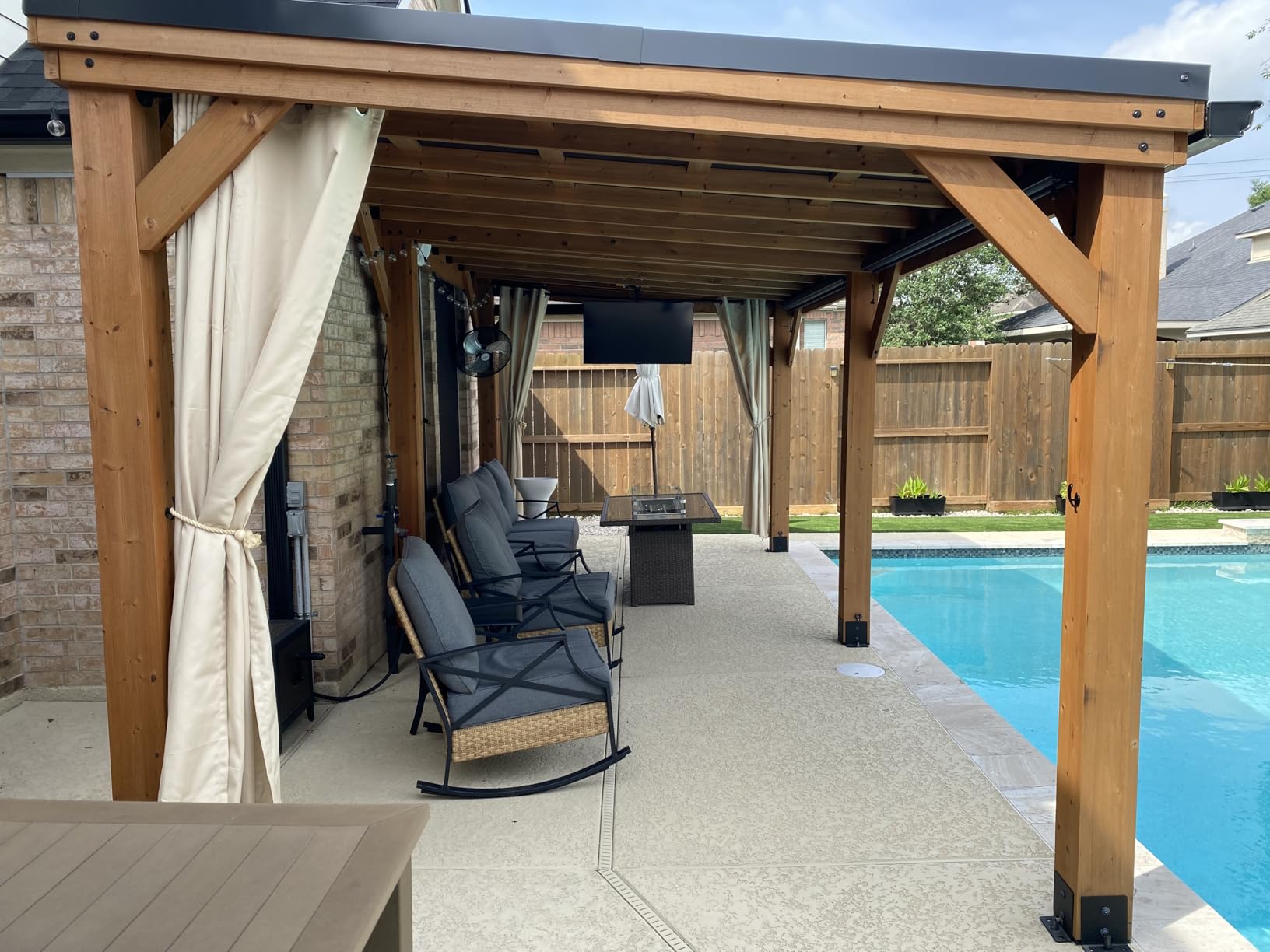 Backyard Discovery Arcadia 12' x 9.5' Cedar Wood Outdoor Gazebo Pavilion with Hardtop Galvanized Steel Slope Roof, Snow Support, Wind Resistance, PowerPort, Shade for Garden, Patio, Deck, Entertaining customer photo 1