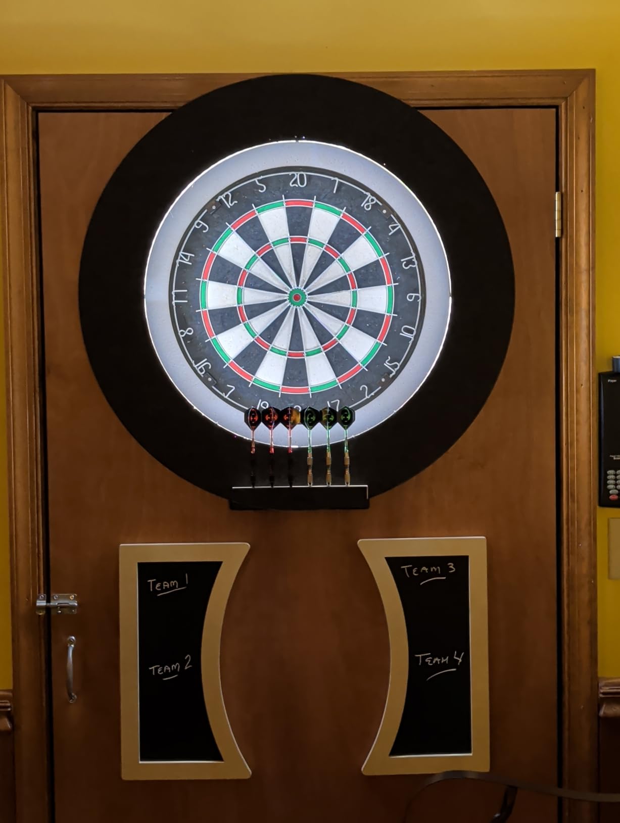 Dart Board Cabinet Set with LED Light; Bristle Dartboard, Built in LED Light, Darts and Chalkboards customer photo 2