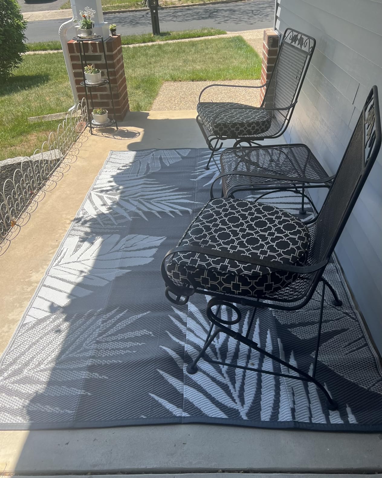 GENIMO Outdoor Rug 9' x 12' Waterproof for Patios Clearance, Reversible Plastic Straw Camping Carpet, Large Area Rugs Mats RV, Picnic, Backyard, Deck, Balcony, Porch, Beach, Grey&White customer photo 1