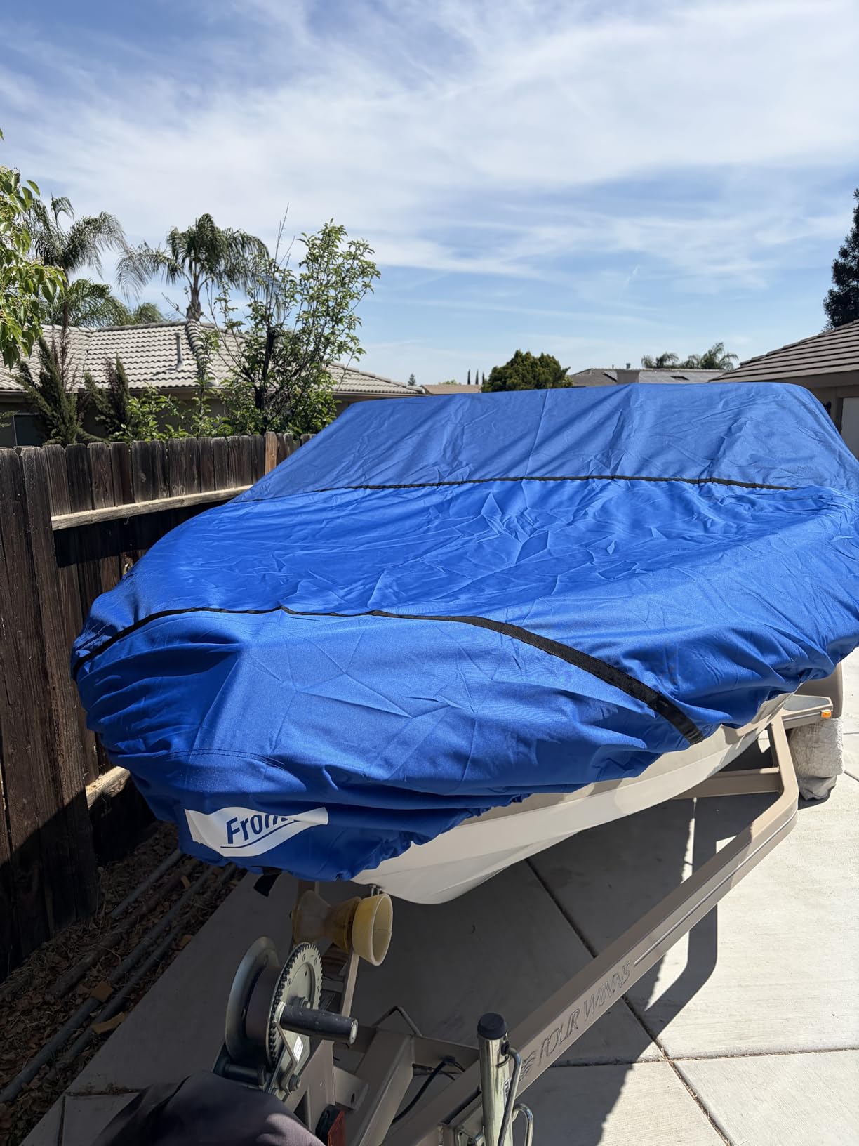 RVMasking Waterproof Boat Cover 17-19 ft, 1400D Heavy Duty Middle Reinforced Marine Grade Trailerable Cover, Fits 17'-19' V-Hull Tri-Hull Bass Boat Runabout Fish Ski Boat with Storage Bag, Gray customer photo 2