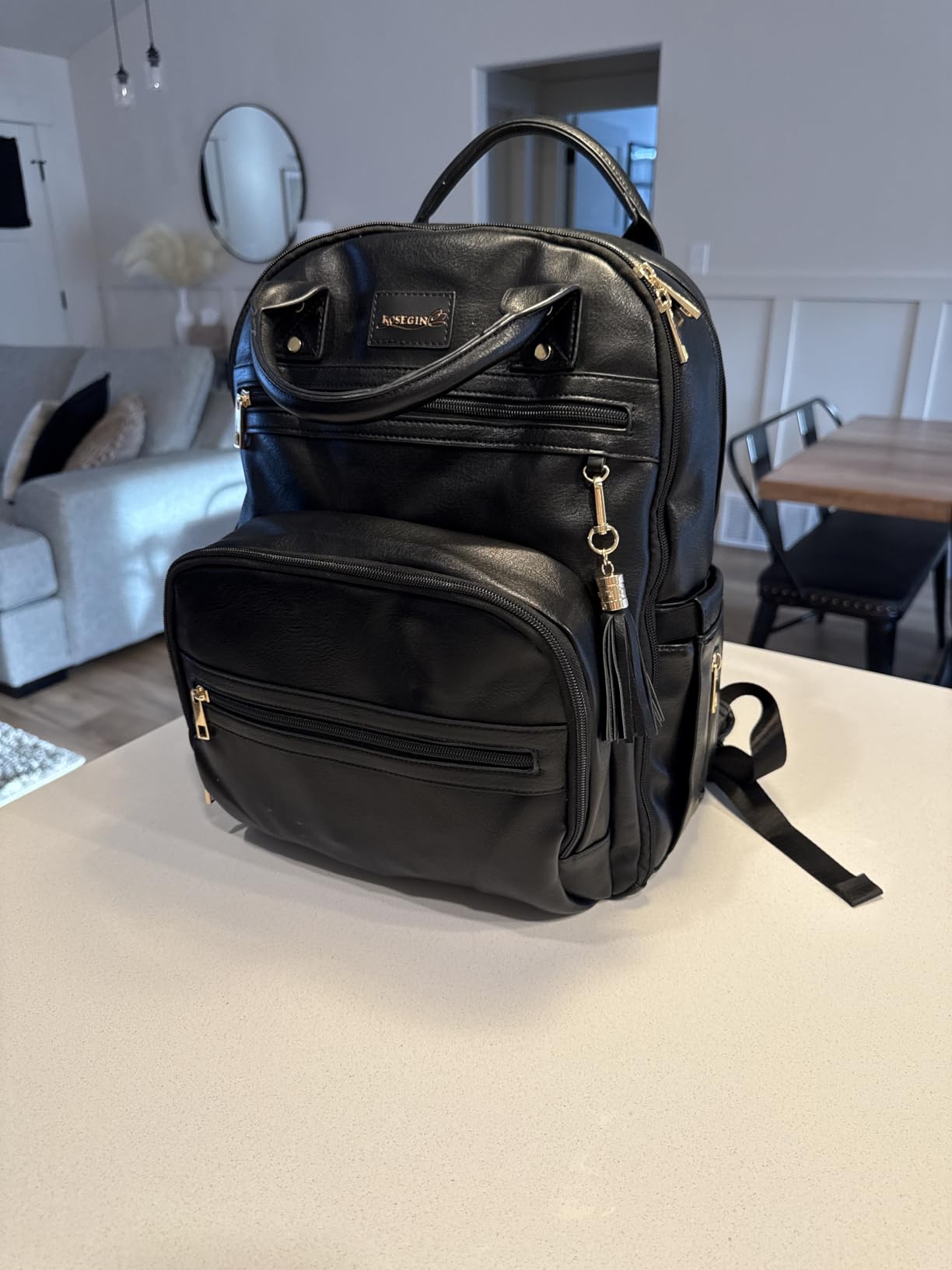ROSEGIN Premium Vegan Leather Diaper Bag Backpack with Waterproof Changing Pad, Reinforced Zippers & Odor-Free, 20 Pockets Pro Organizer, Fits 15.6