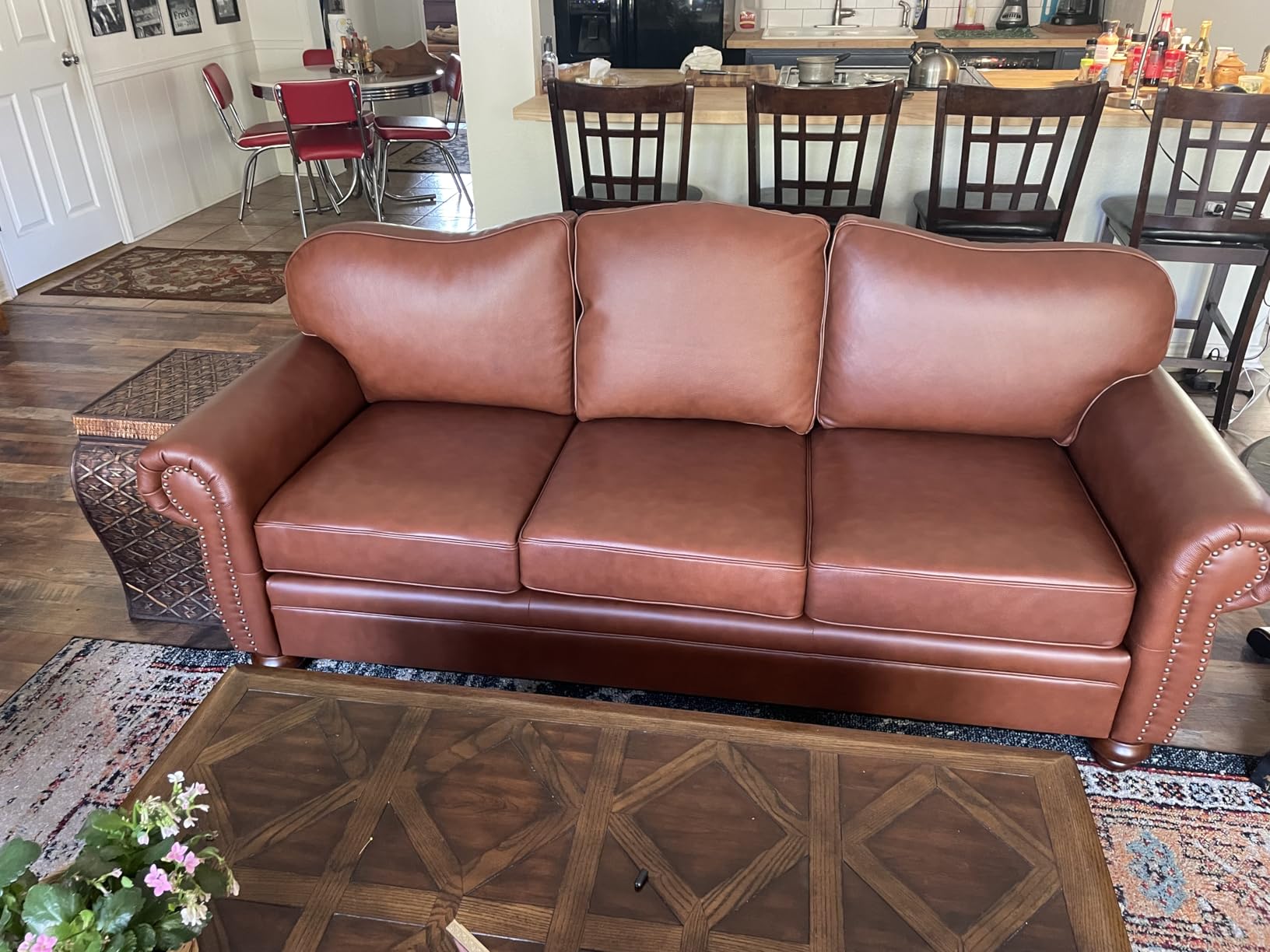 HULALA Home 81'' Genuine Leather Sofa with Nailhead Trim and Rolled Armrests, Mid-Century Modern Living Room 3-Seater Couch, Brown customer photo 1
