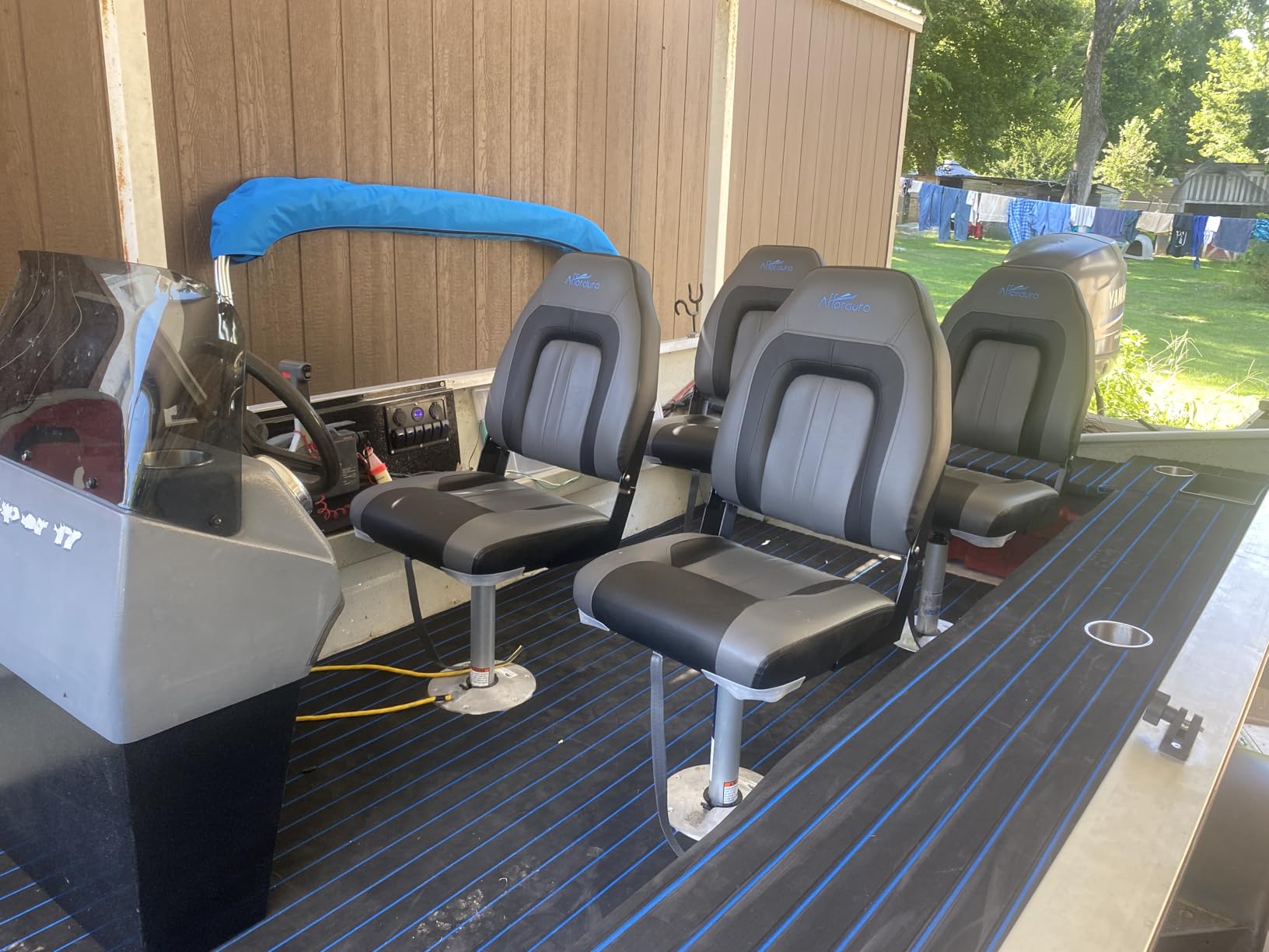 Affordura Boat Seat for Boats with 2 Storage Bags High Back Folding Boat Seat Boat Fold Down Seat (2 Packs), Blue and White customer photo 1