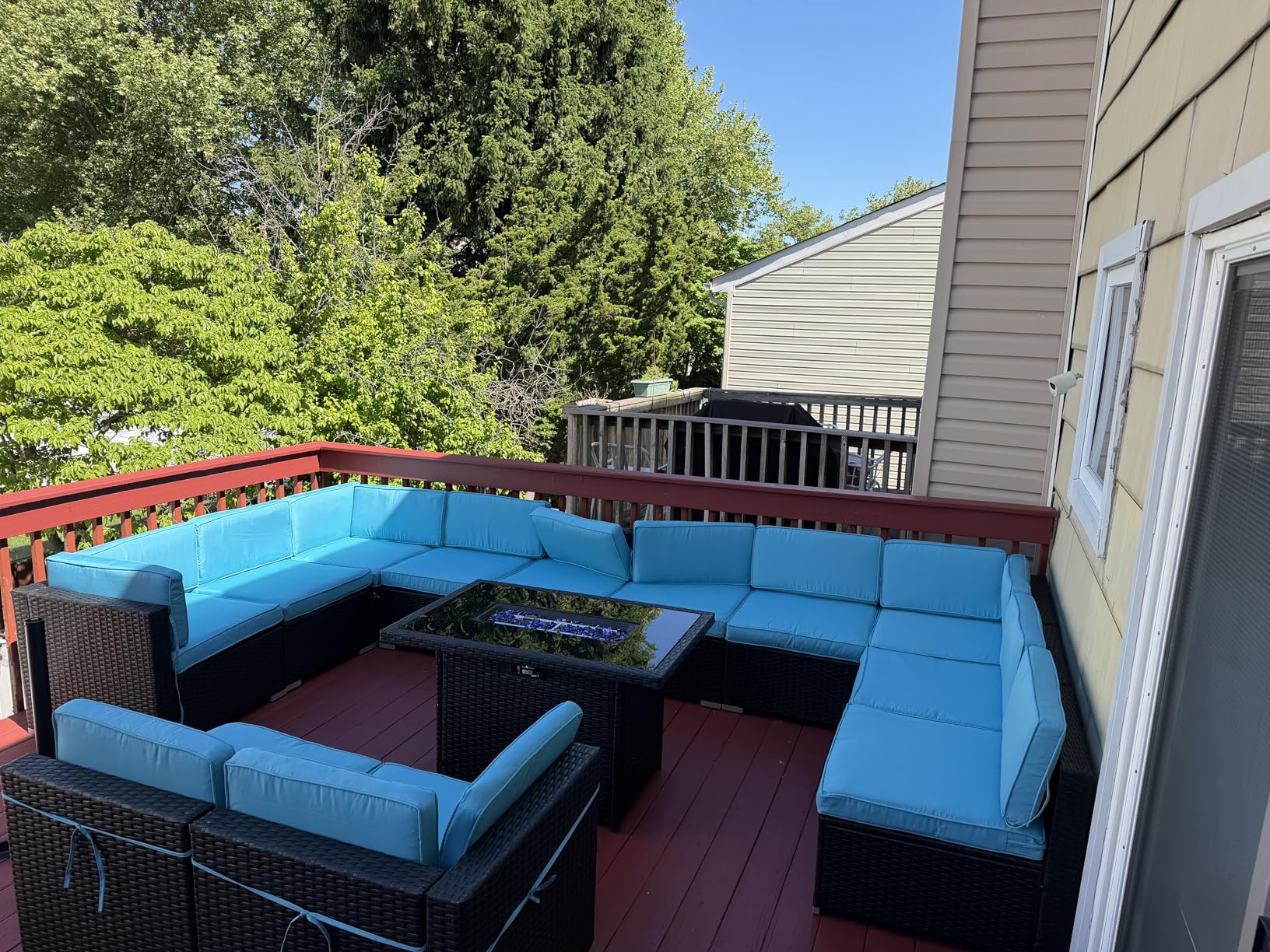 LayinSun 8 Piece Patio Furniture Set with Fire Pit Table, Outdoor Conversation Sets Wicker Rattan Sectional Sofa with Coffee Table customer photo 2