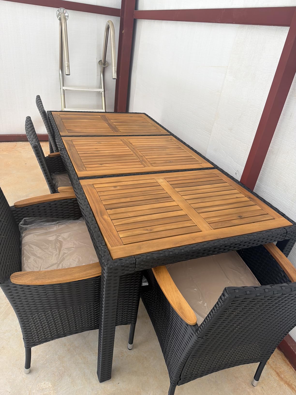Devoko Outdoor Patio Dining Sets 9 Pieces Wicker Outdoor Dining Table and Chairs Set with Acacia Wood Table Top and Widened Armrests for Backyard, Garden, Deck (Black) customer photo 2