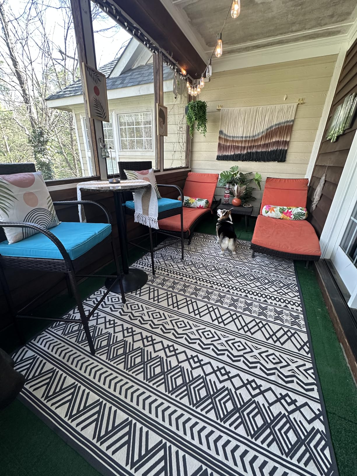 Outdoor Rug Carpet 9x12 ft, Flatweave Textured Outdoor Patio Rug Non Slip Indoor Outdoor Rugs with Rubber Particles Backing Boho Outdoor Area Rug for Patio Deck Front Porch Backyard Balcony customer photo 2