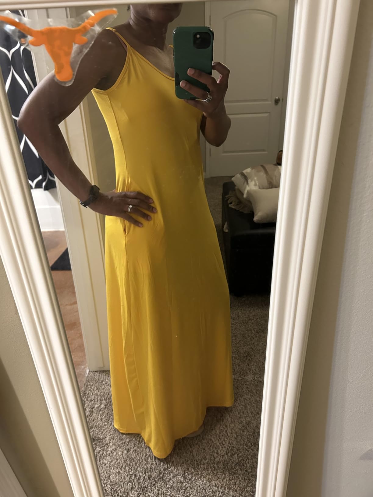 OFEEFAN Women's Maxi Dresses Summer Spaghetti Strap Dress with Pockets customer photo 1