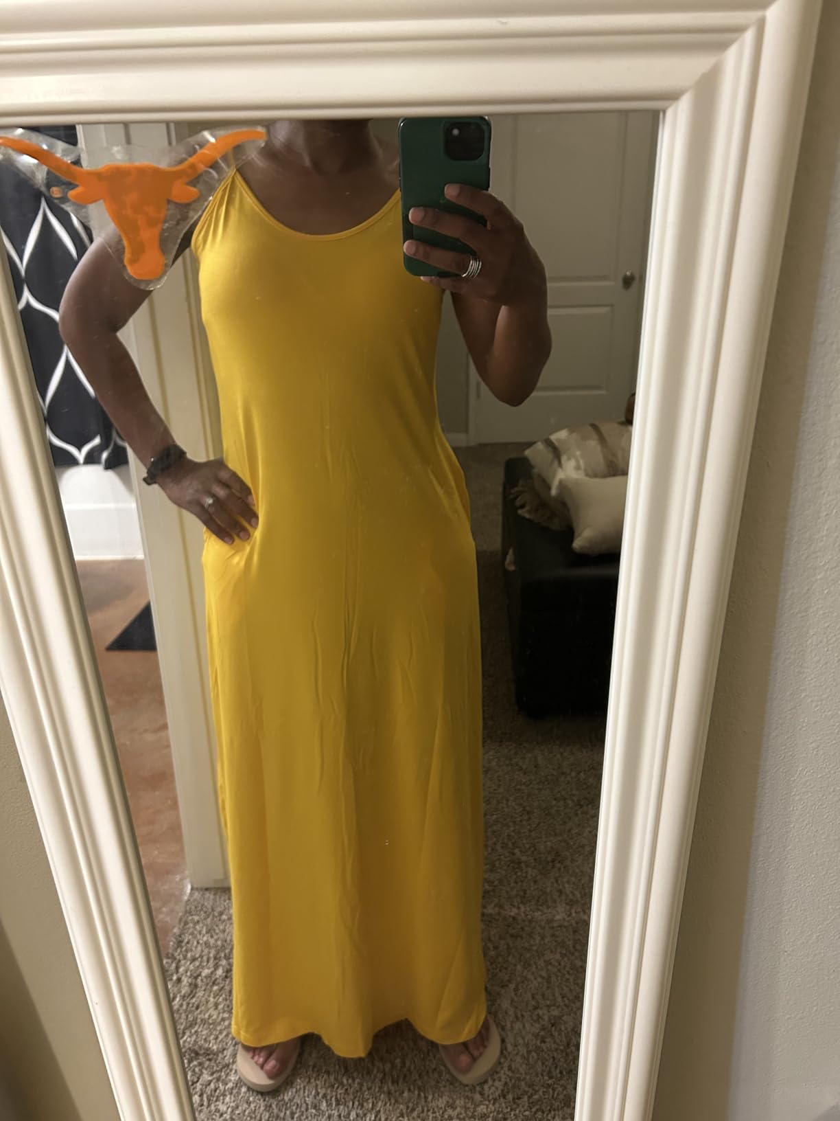 OFEEFAN Women's Maxi Dresses Summer Spaghetti Strap Dress with Pockets customer photo 2