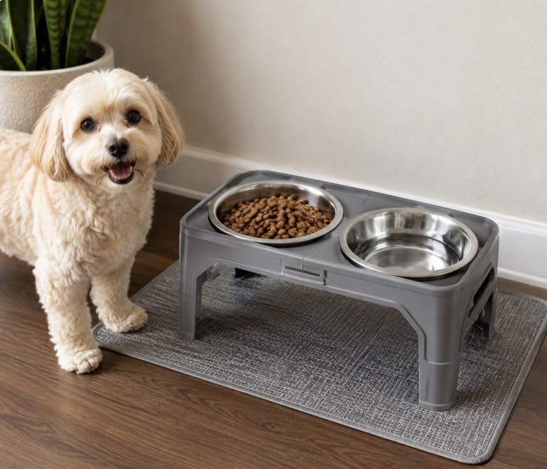 COMESOON Elevated Dog Bowls, 4 Height Adjustable Raised Bowl Stand with 2 Thick 50oz Stainless Steel Food Bowls Non-Slip Feeder, Black customer photo 1