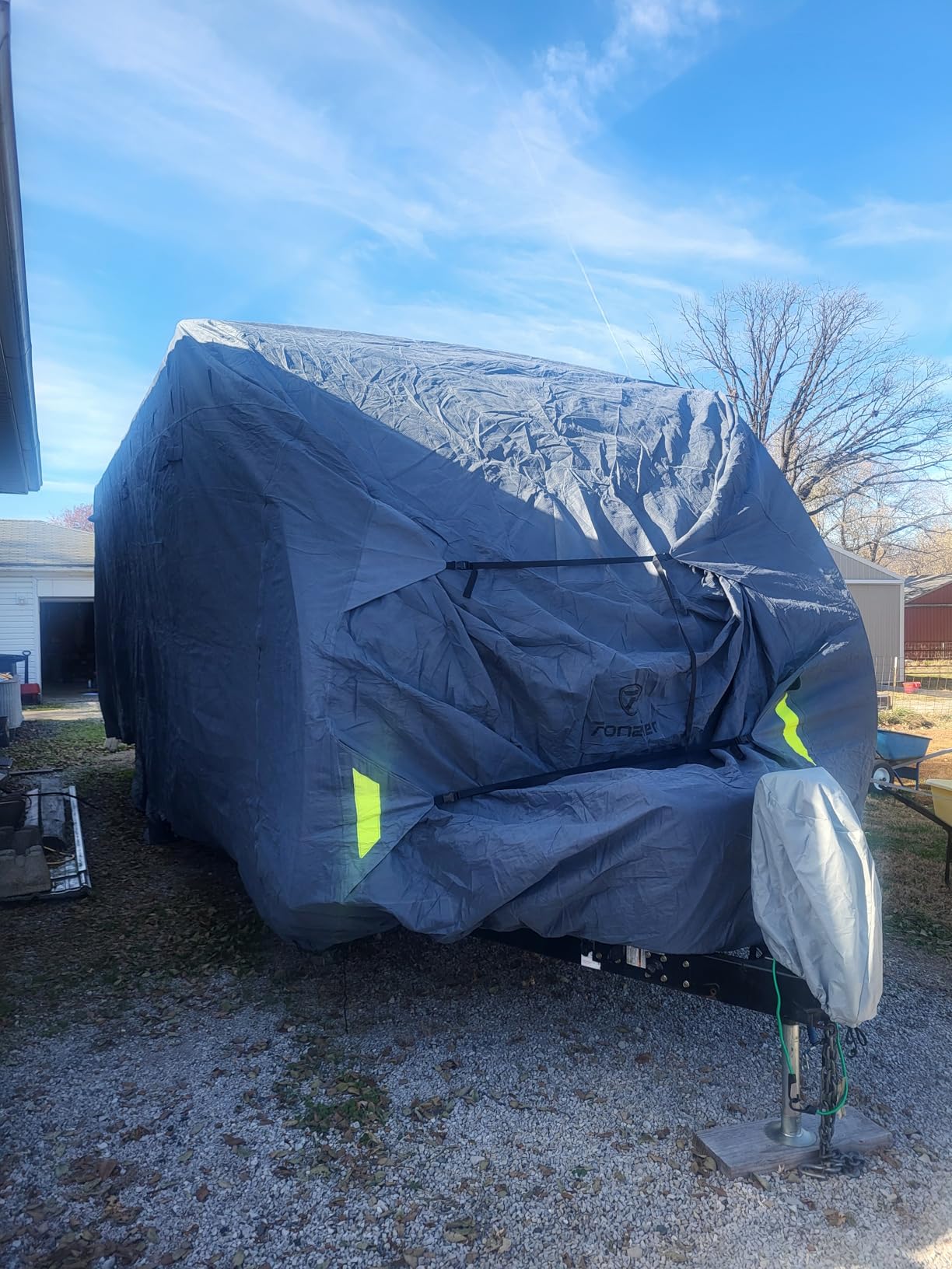 Fonzier RV Cover 26-28ft: Extra Thick 7 Layers Travel Trailer Cover with 4 Tire Covers, Waterproof Camper Cover, Extra Windproof Ropes, Gutter Cover, Rip-Stop Anti-UV customer photo 1