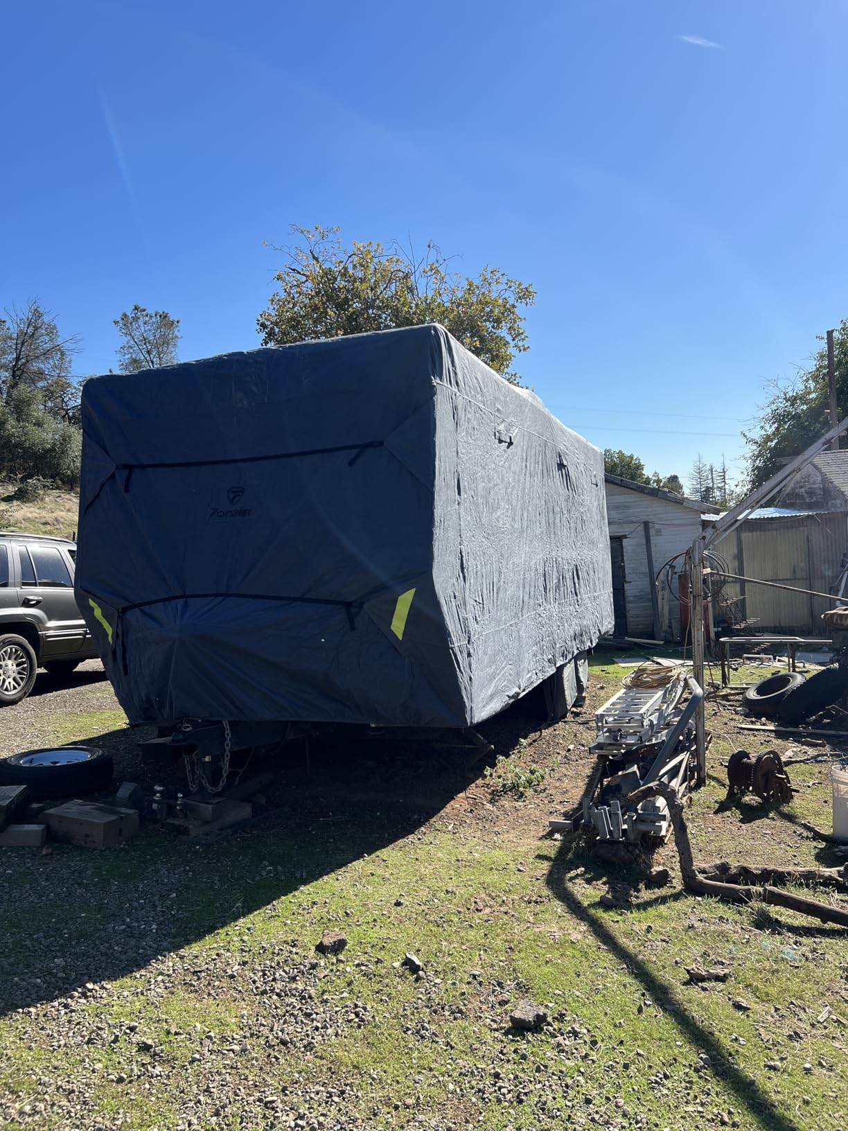 Fonzier RV Cover 26-28ft: Extra Thick 7 Layers Travel Trailer Cover with 4 Tire Covers, Waterproof Camper Cover, Extra Windproof Ropes, Gutter Cover, Rip-Stop Anti-UV customer photo 2