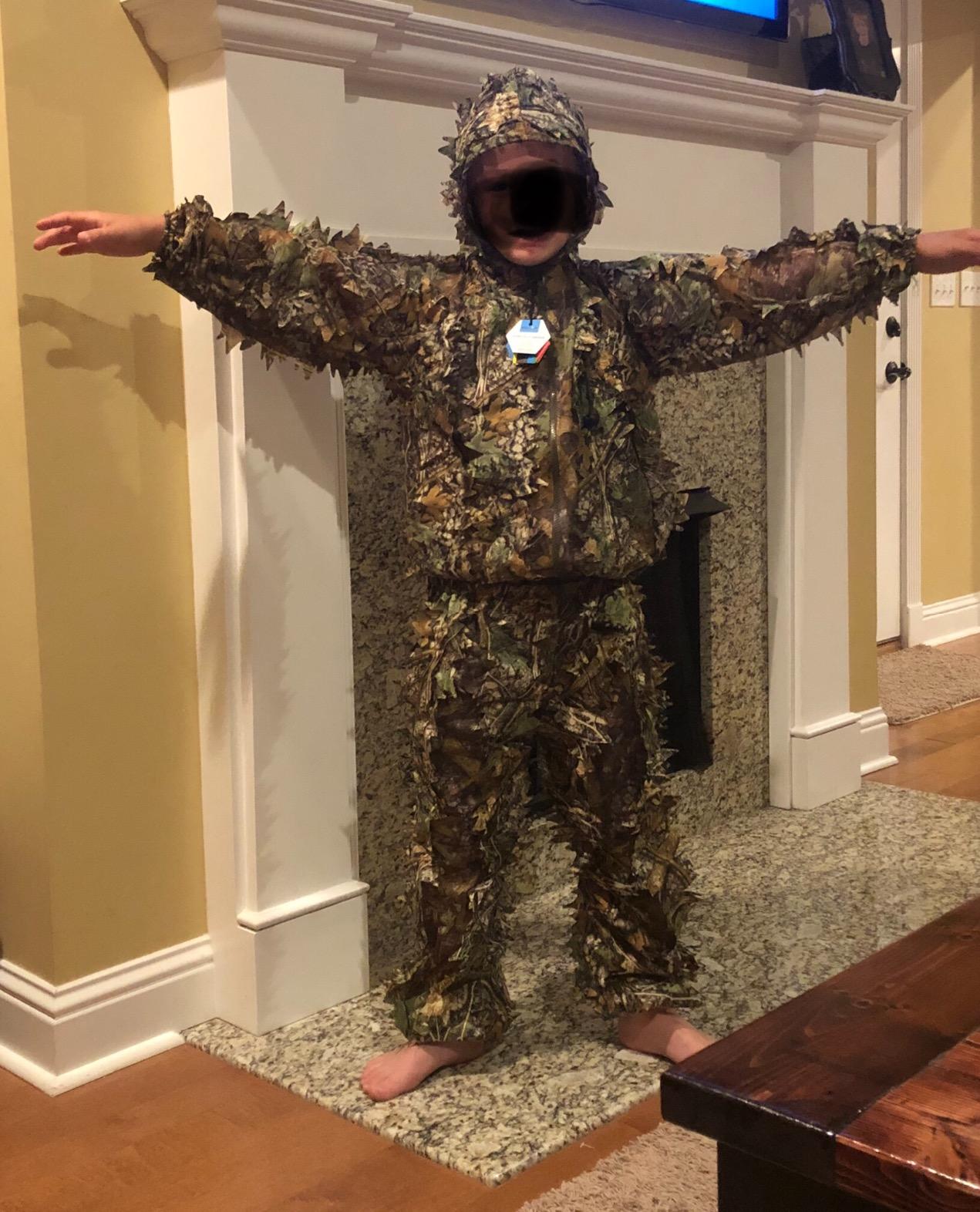 PELLOR Outdoor Camo Ghillie Suits, 3D Leafy Hooded Hunting Airsoft Camouflage Gillies Suits for Kids & Adults customer photo 2
