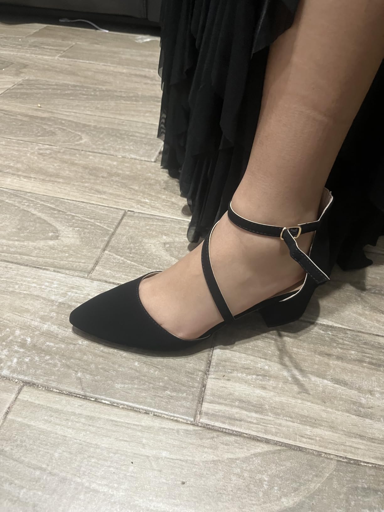 DREAM PAIRS Women's Closed Pointed Toe Low Chunky Heels Pumps Ankle Strap Wedding Business Dressy Shoes customer photo 2