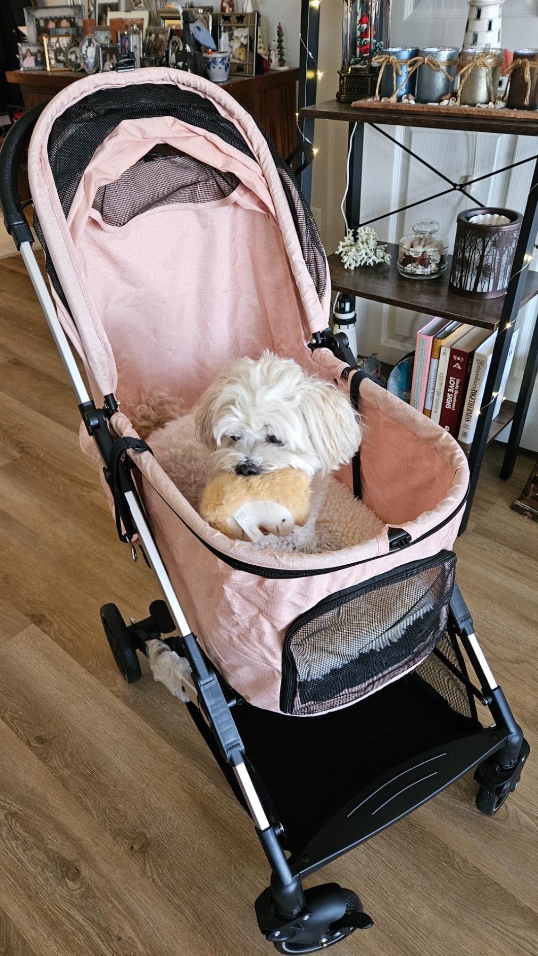 Kenyone Pet Stroller for Medium Dogs Up to 55lbs, Lightweight Aluminum Frame, One Click Folding, Large Cat Stroller with No Zip Entry, Detachable Mesh, Multiple Pockets customer photo 1