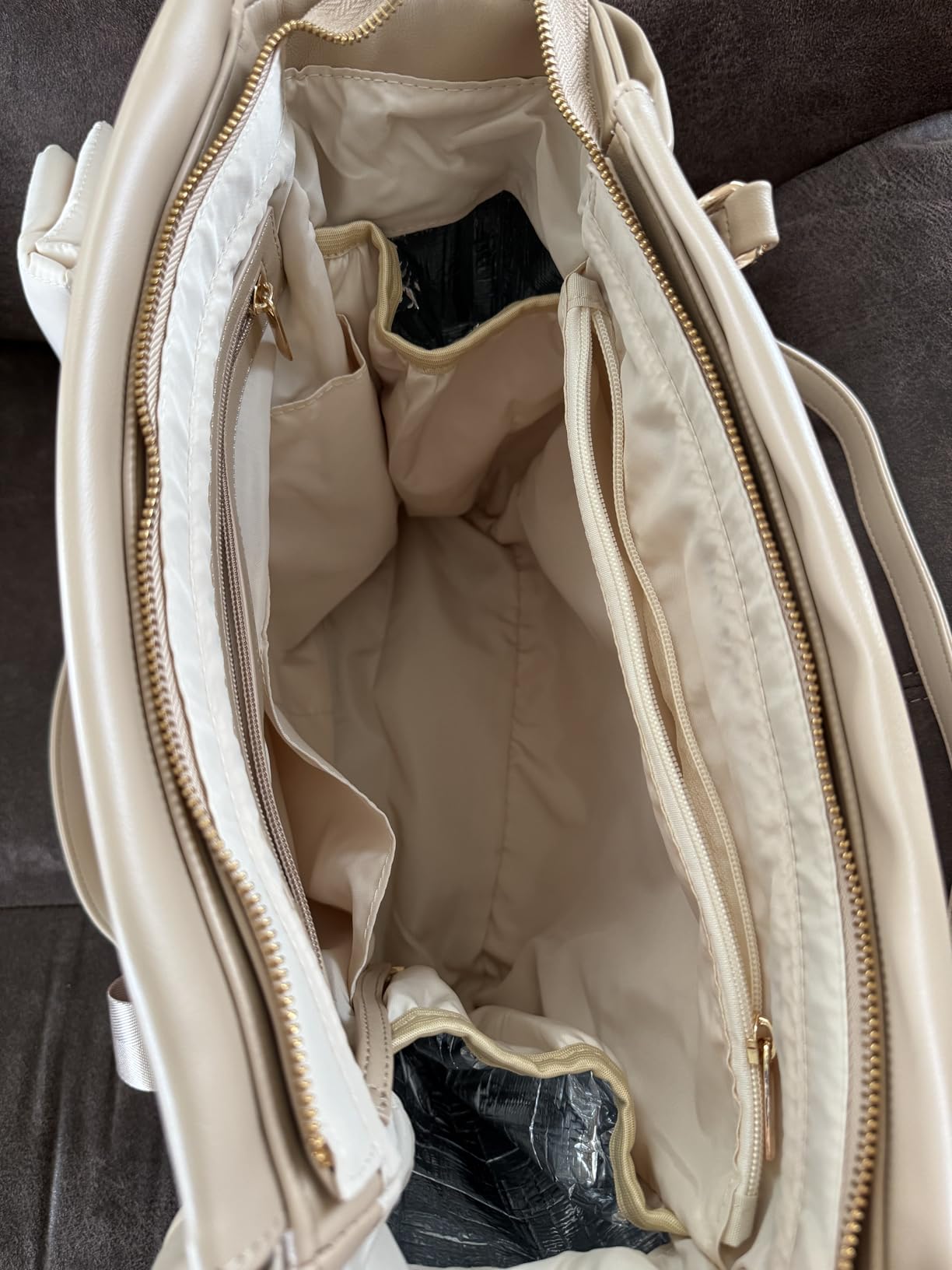 miss fong Diaper Bag Tote Leather Diaper Bag Backpack, Large Capacity Mommy Bag Hospital Bag, 12 Pockets Travel Diaper Tote with Changing Pad for Mom & Dad-Brown customer photo 1