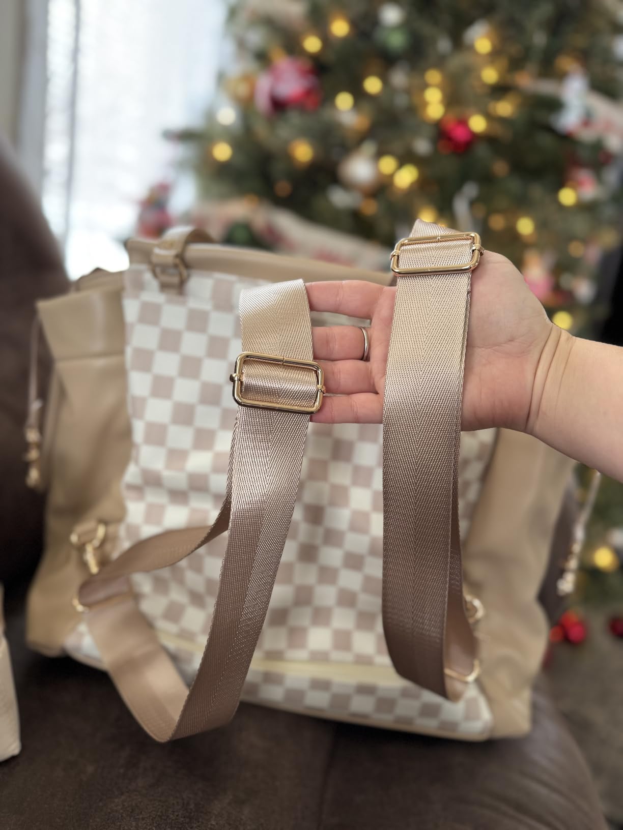miss fong Diaper Bag Tote Leather Diaper Bag Backpack, Large Capacity Mommy Bag Hospital Bag, 12 Pockets Travel Diaper Tote with Changing Pad for Mom & Dad-Brown customer photo 2