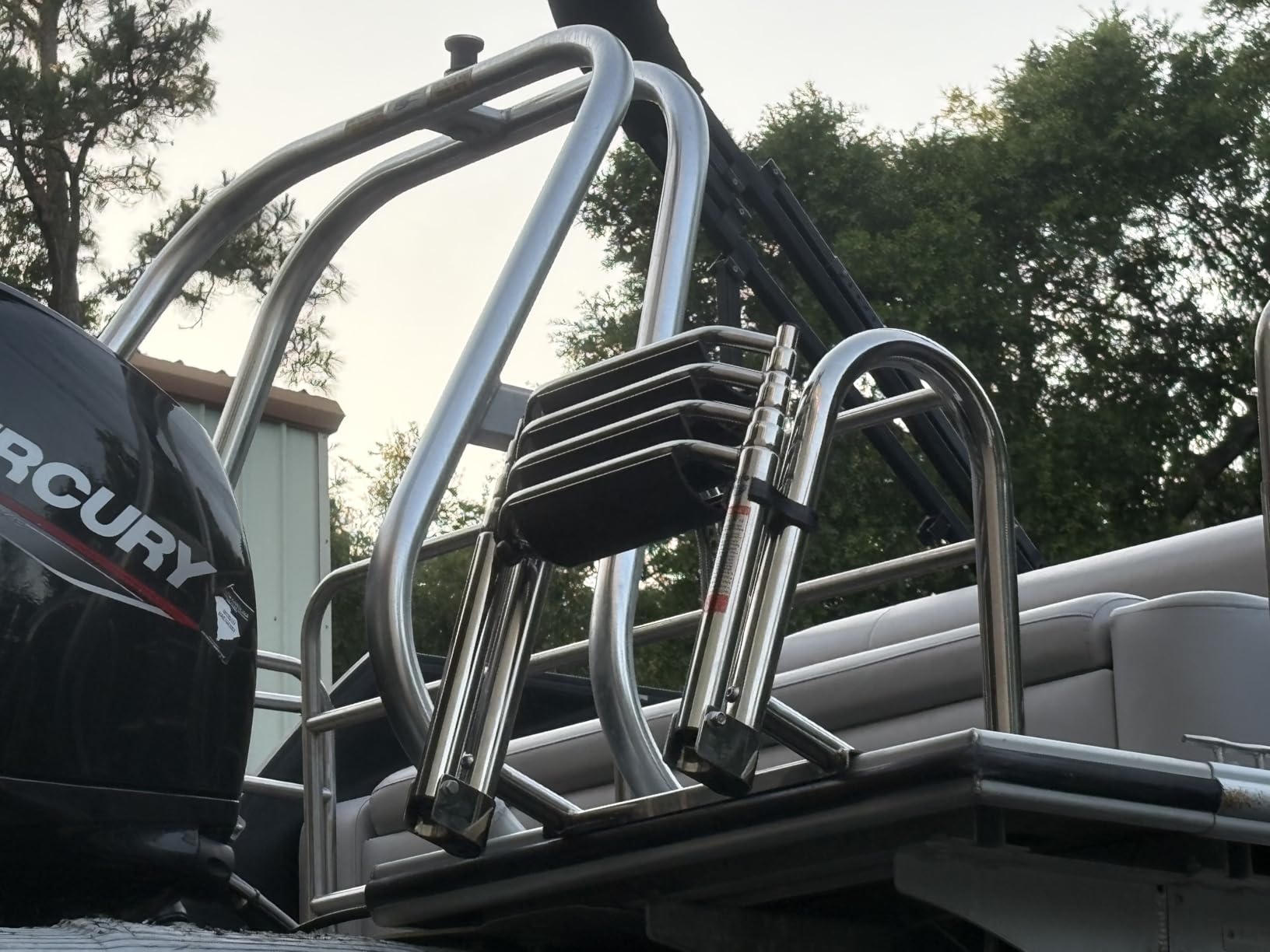 4-Step Heavy-Duty Stainless Steel Pontoon Boat Ladder with Extra Wide Steps & Handrails | Telescoping Folding Rear Entry Ladder, 600lbs Capacity, Marine-Grade 316 Stainless Steel customer photo 1