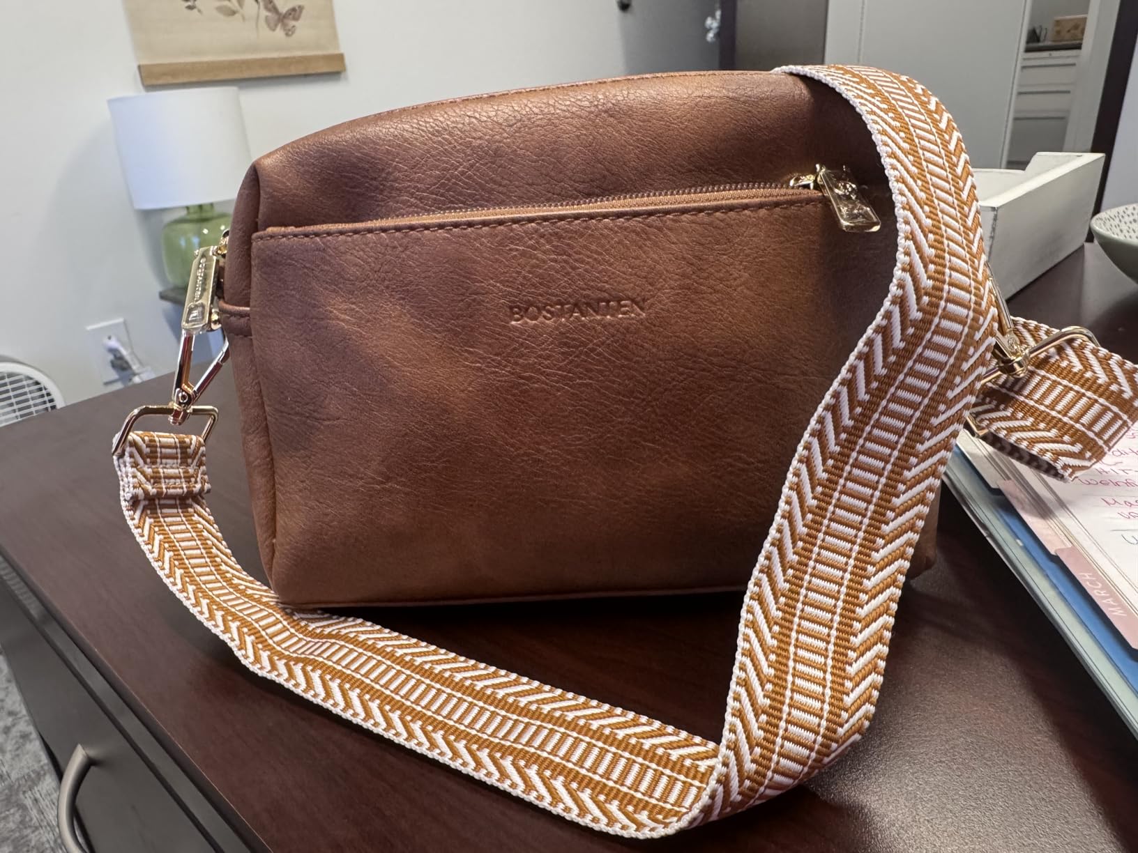 BOSTANTEN Crossbody Purse for Women Triple Zip Cell Phone Leather Handbag with Colored Shoulder Strap customer photo 2